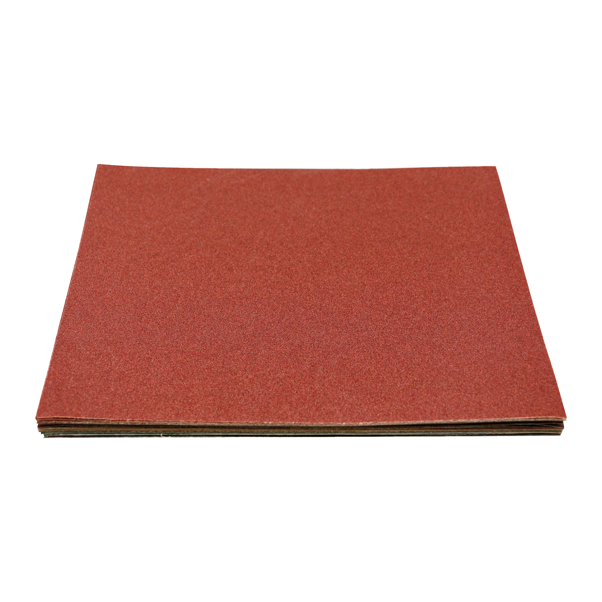 En hög rektangulära Meec Tools Sanding Paper-ark från ett 10-pack visar deras jämna gryniga textur och rödbruna ton.