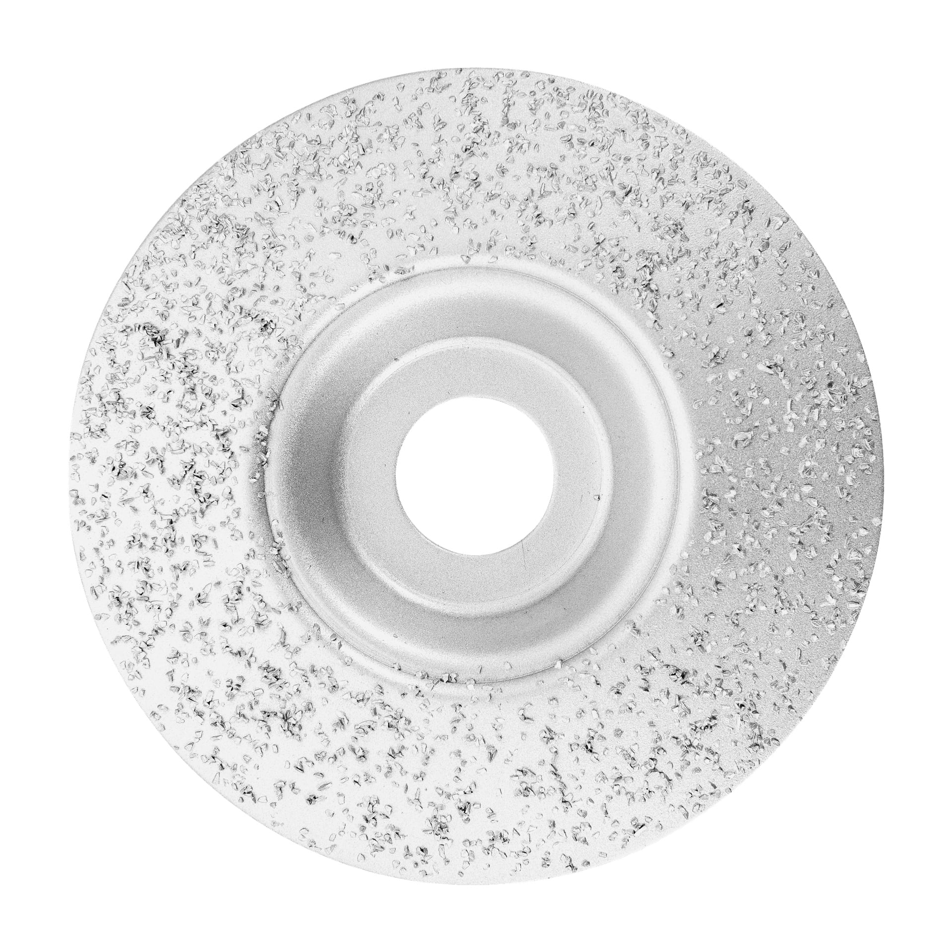 En detaljerad närbild av Meec Tools slipskiva visar dess cirkulära, metalliska silverform med en grov slipyta och ett centralt monteringshål.