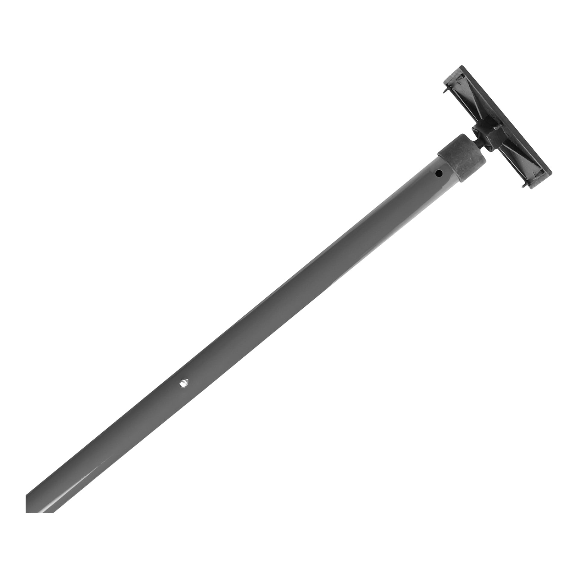 Ett grått Meec Tools teleskopstöd, med en metallstång och en vinklad, platt rektangulär bottenplatta, fungerar ofta som justerbart stöd eller domkraftsstolpe vid bygg- och renoveringsarbeten.