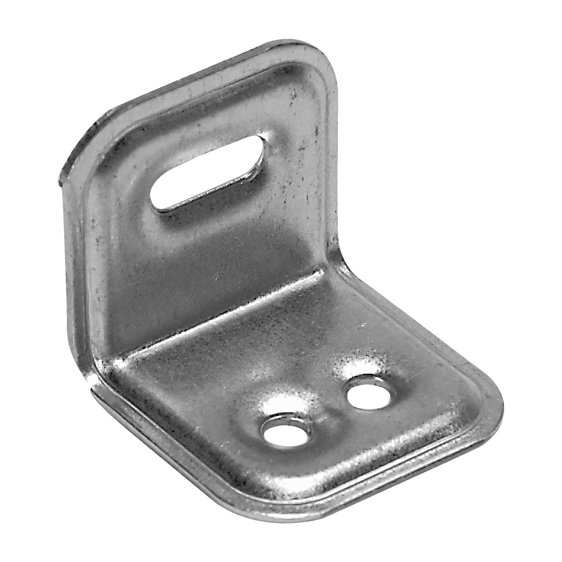 Ett 20-pack Hard Head Furniture Brackets visar silverfärgade L-formade metallfästen, vardera med två cirkulära hål på det nedre benet och en enda lång springa på det upprätta benet, avsedda för att koppla ihop eller förstärka rätvinklade leder.