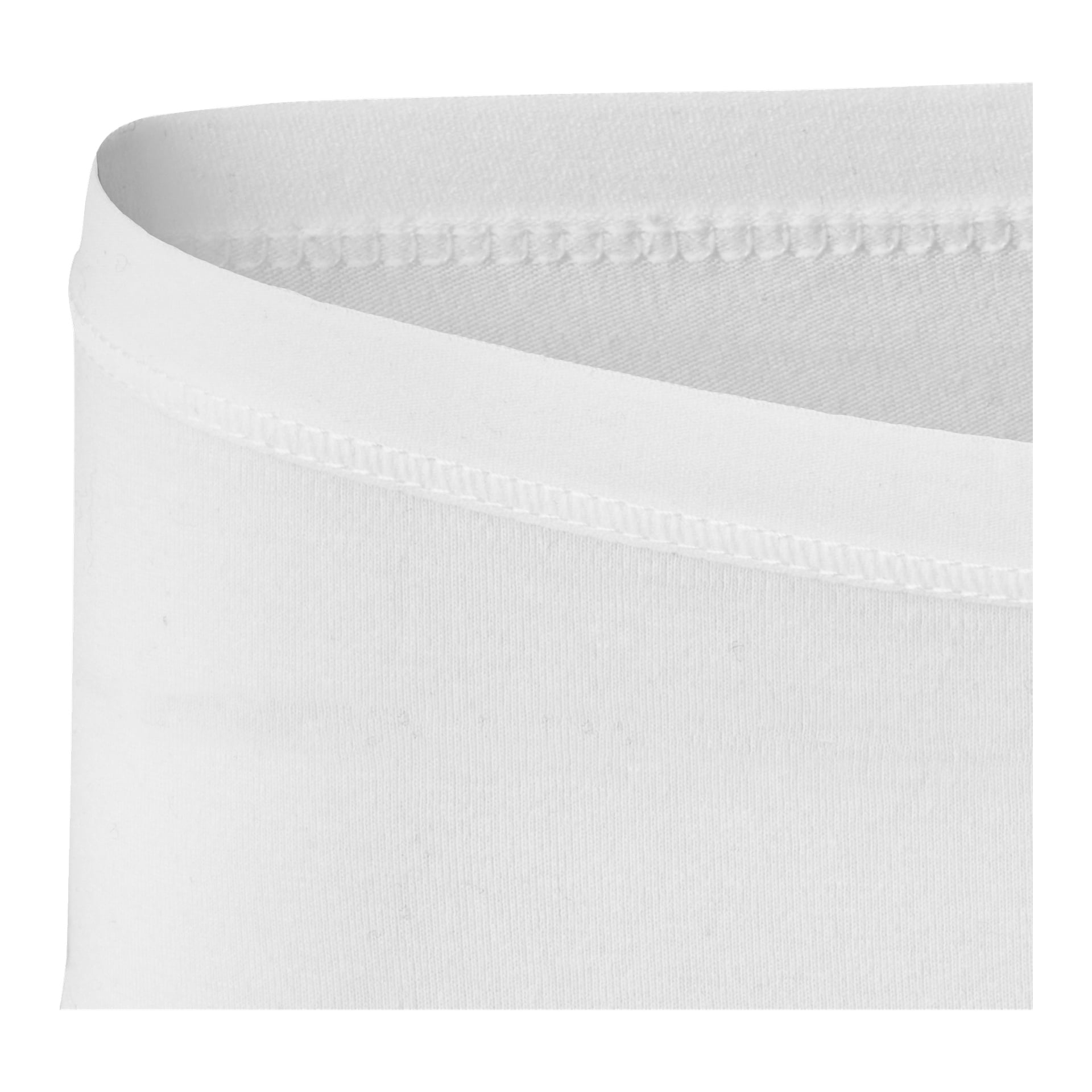 Lähikuva Bluewear Panties 3 -pakkauksen vyötärönauhasta valkoisena, paljastaen pehmeän, joustavan materiaalin ja tarkat ompeleet yläosassa.