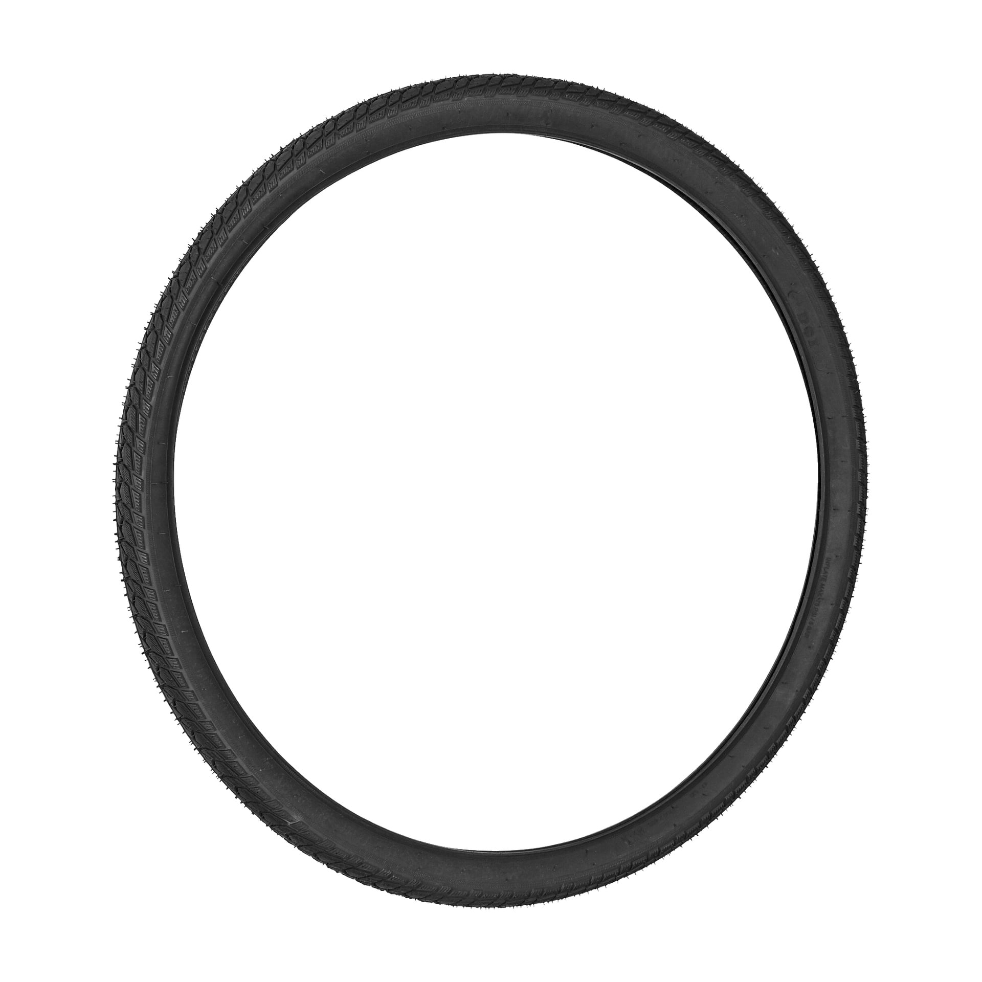 Ett enda Kayoba-cykeldäck står upprätt i en cirkel och visar sitt texturerade mönster längs kanten.