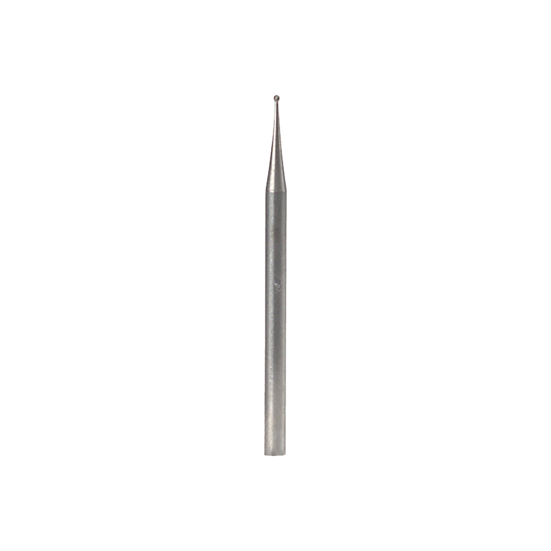 En närbild av en Dremel-gravyrnål 105, som visar dess cylindriska skaft och smala, avsmalnande spets som slutar i en liten rundad boll, placerad upprätt.