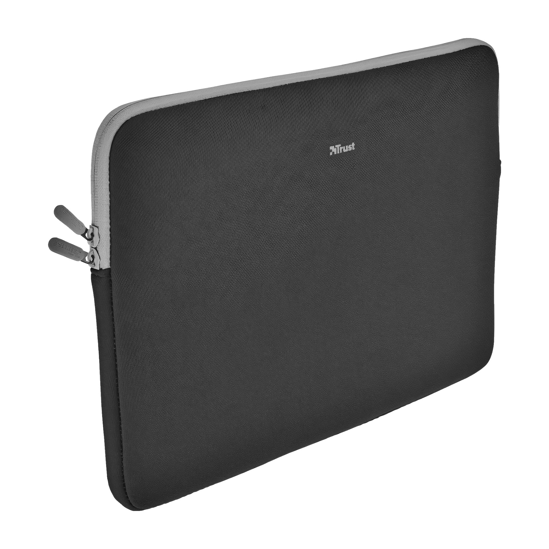 Lita på Primo mjukt laptopfodral i svart med ljusgrå kant och två dragkedjeflikar.