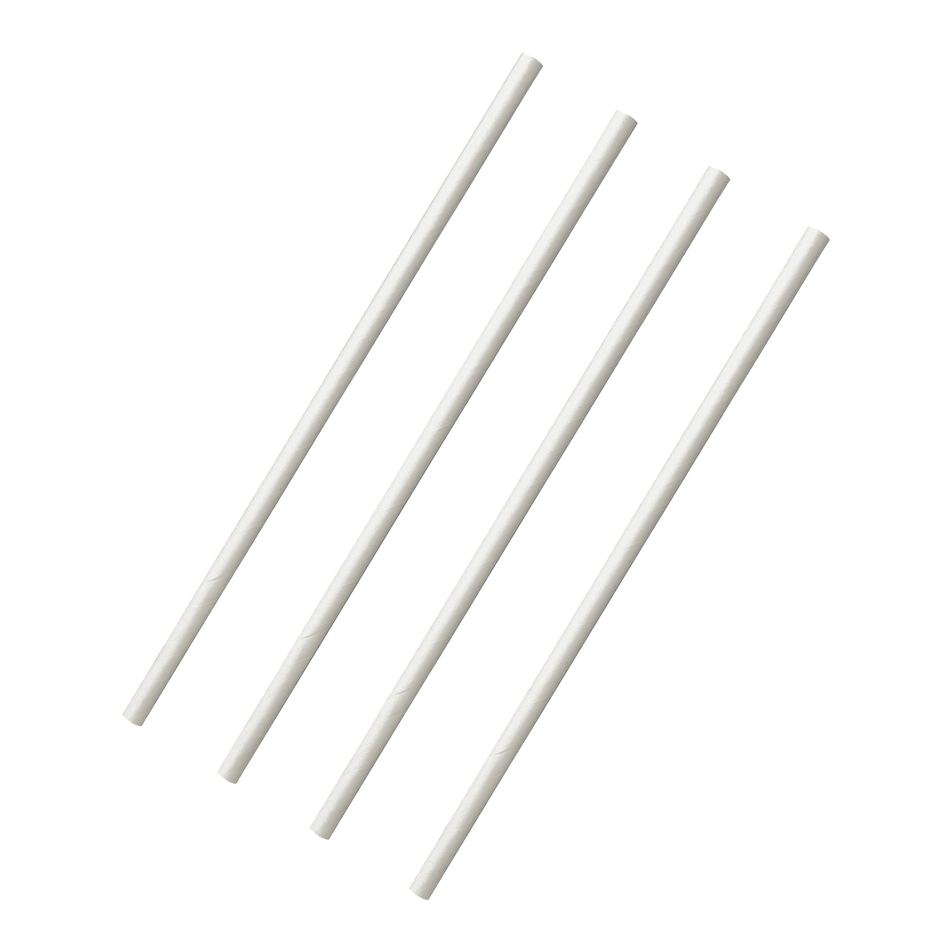 Fyra Papstar-papperssugrör från ett 100-pack är utlagda diagonalt och parallellt med varandra.