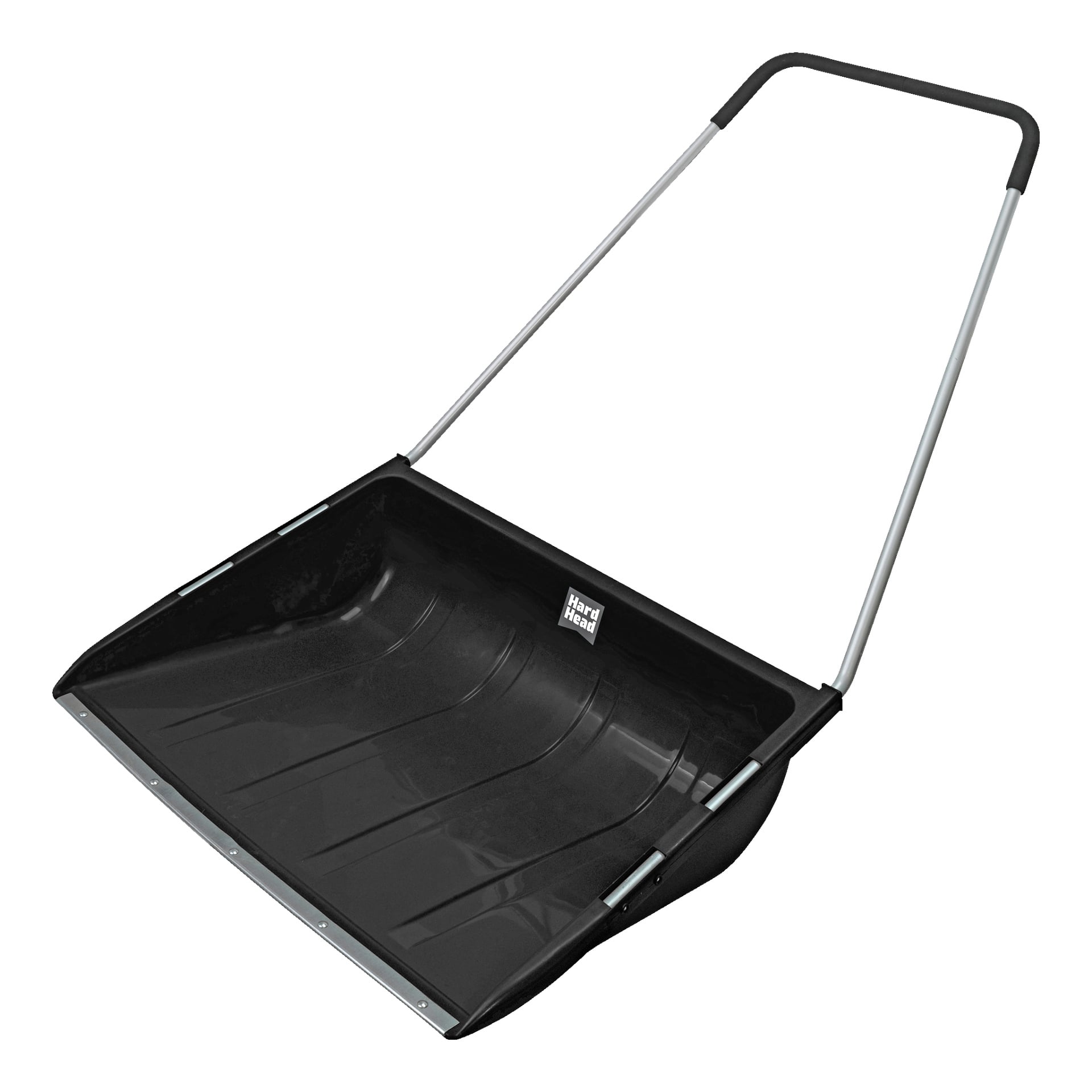 Hard Head Sledge snöskyffel har en bred, svart rektangulär scoop och ett stadigt metallhandtag, perfekt för att effektivt ta bort snö från uppfarter eller trottoarer.