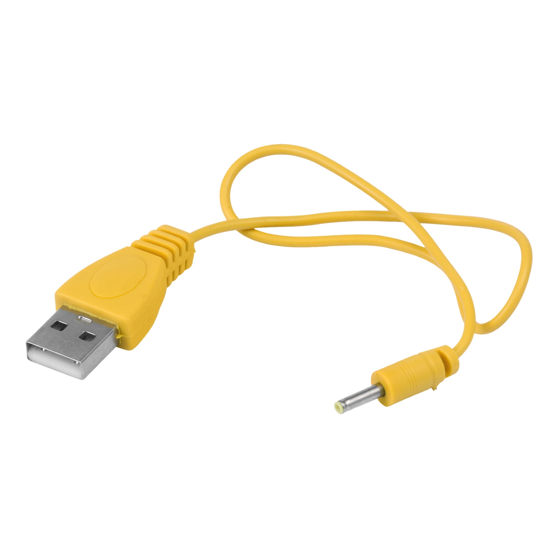 En gul kabel för Gear4Play Flying ball är löst lindad, med en USB-A-kontakt i ena änden och en liten pipkontakt i den andra.