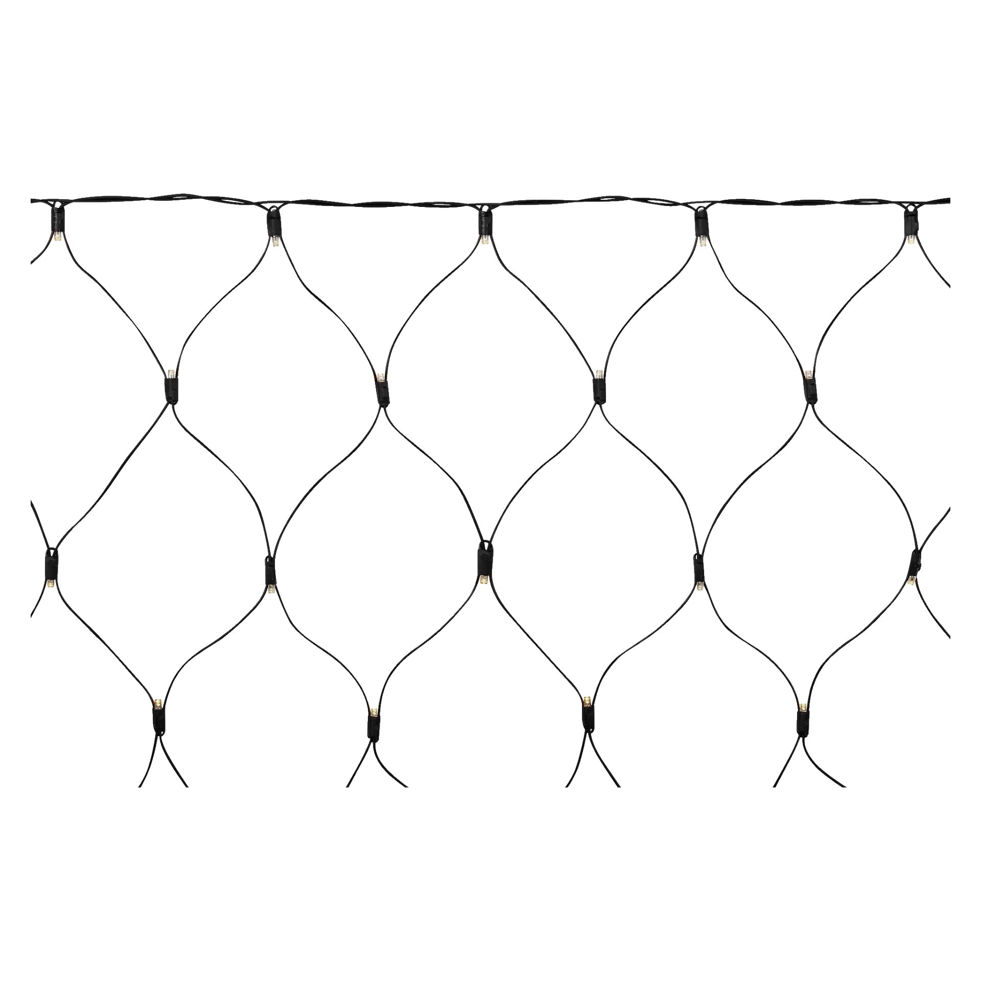 EKVIP LED-ljusnätet Connectable System visar svart nät med diamantformade glipor och mörka klämmor som säkrar varje korsning, arrangerade i en vertikal sträckning.