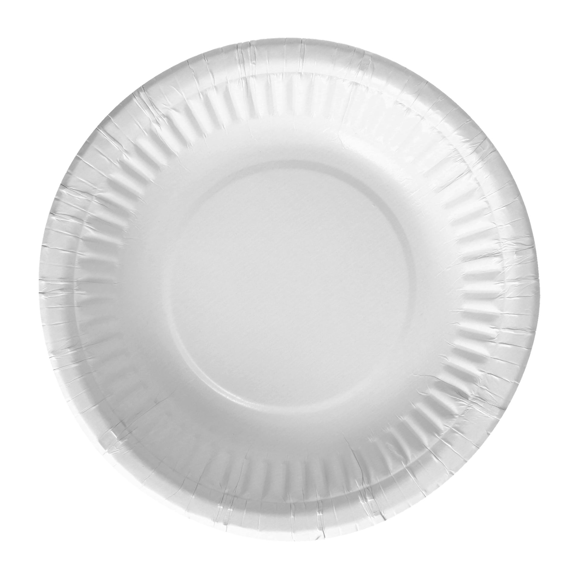 En enkel, rund hvit Papstar-papirbolle fra en 12-pakning vises ovenfra. Skålen har en subtilt teksturert, riflet ytre kant med en jevn, flat midt.
