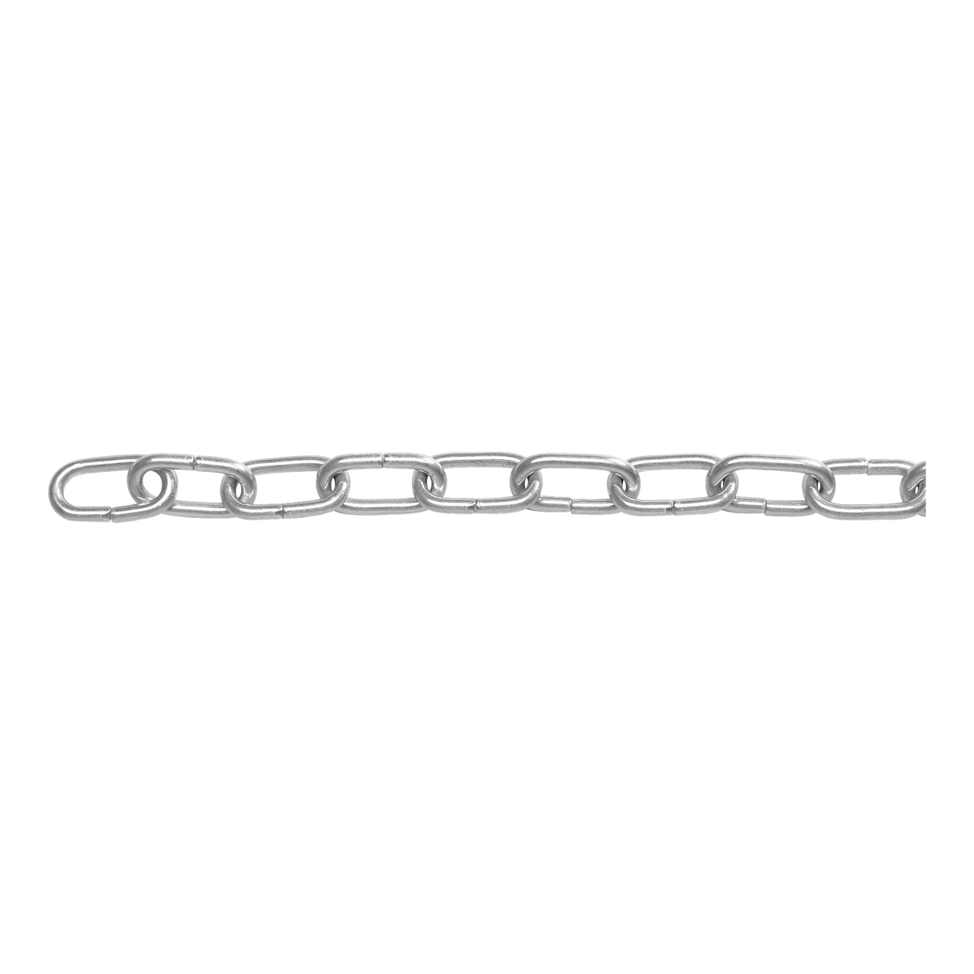 Eine harte Kopfkette mit ineinandergreifenden ovalen Metallgliedern, die in einer horizontalen Linie angeordnet sind.