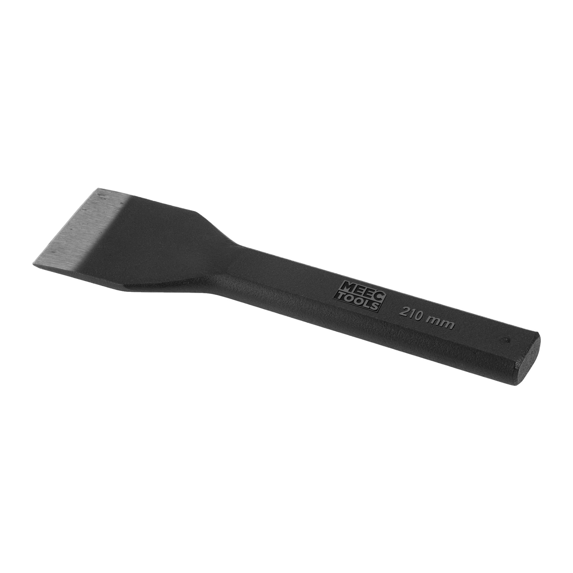 210 mm czarne metalowe dłuto cold cold od Meec Tools, z szerokim, płaskim ostrzem i sześciokątną rękojeścią.