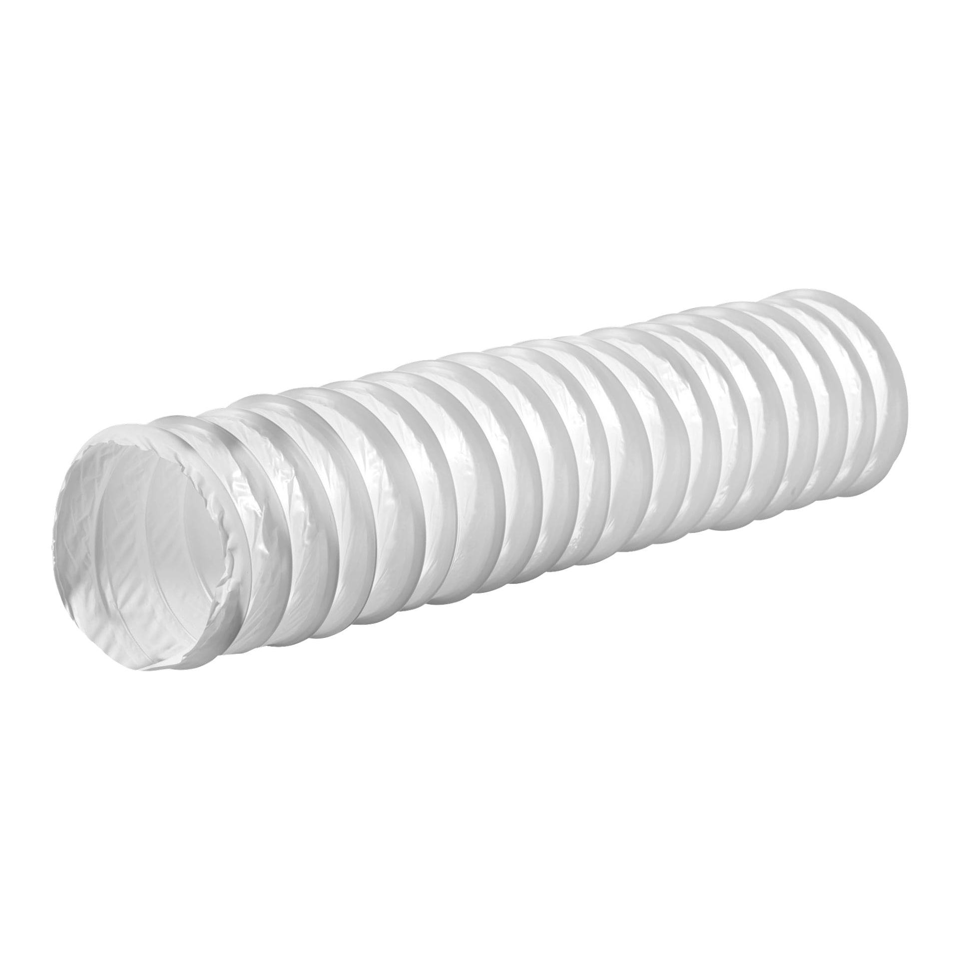 En hvit, ribbet Anslut ventilasjonsslange laget av fleksibel plast vises diagonalt med begge ender synlige.