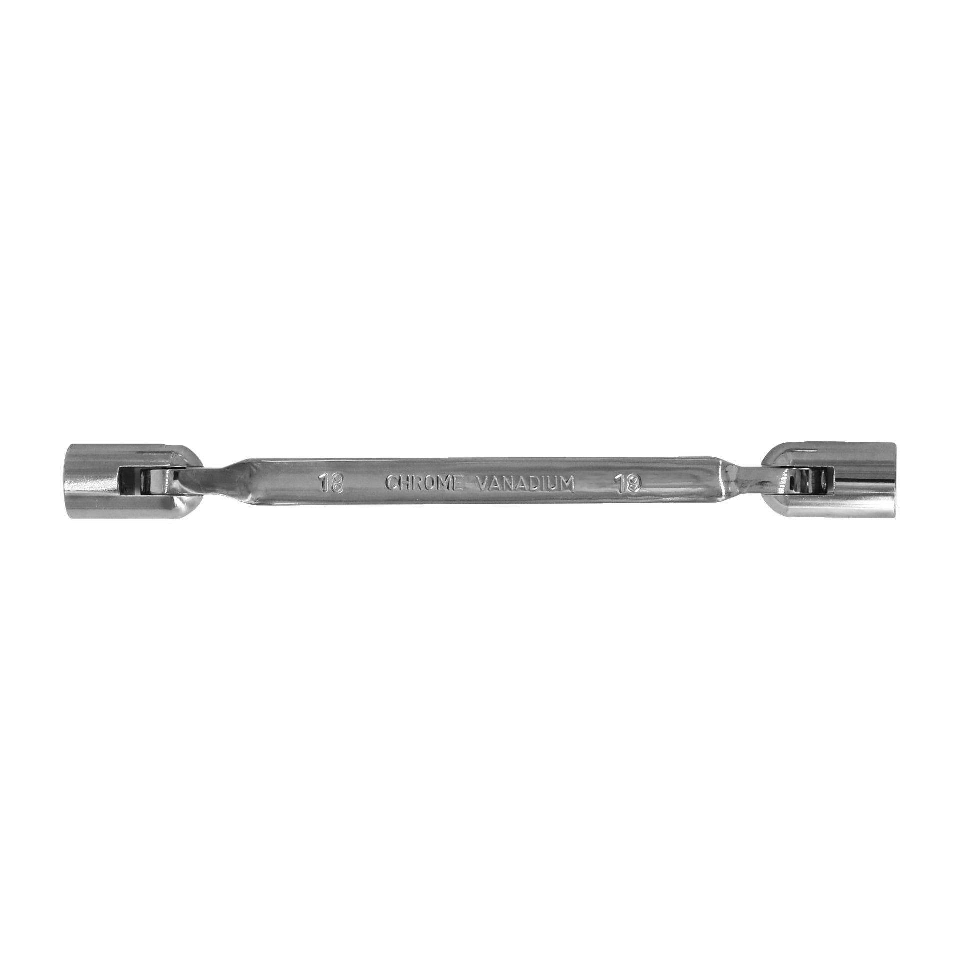 En Meec Tools Flex-skiftnyckel tillverkad av kromvanadin med "18 CHROME VANADIUM 18" graverad på skaftet.