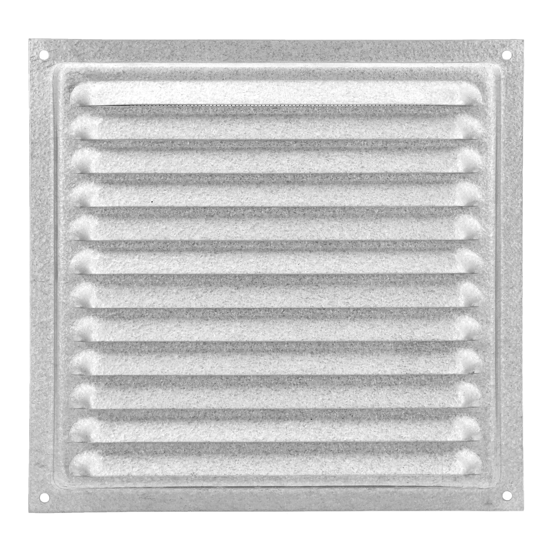 Anslut Ventilator visar en fyrkantig metallpanel med enhetliga horisontella ribbor. Dess subtilt texturerade finish och monteringshål i varje hörn bidrar till en funktionell, industriell stil.