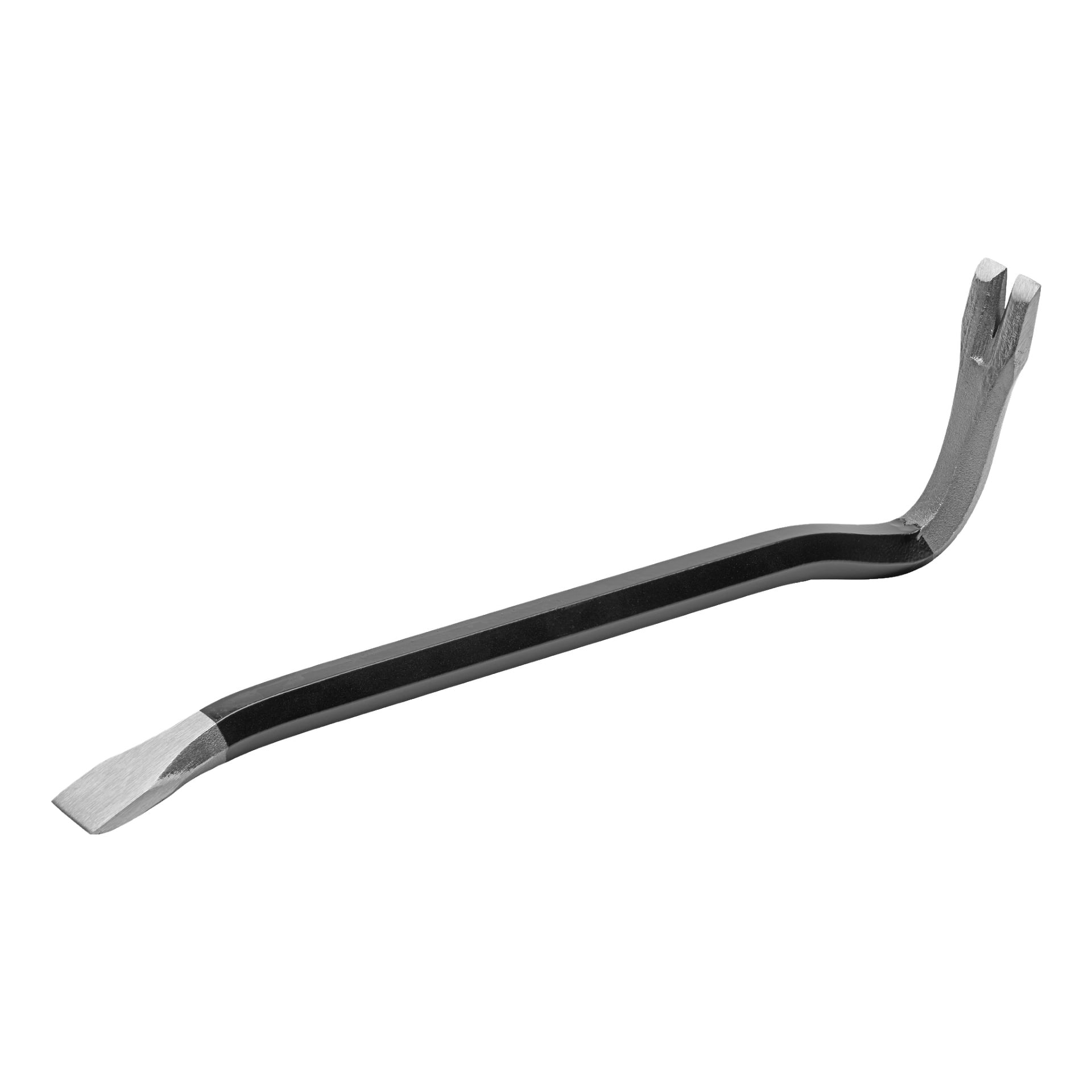 En Meec Tools Prowbar med platt mejselspets i ena änden och en böjd klo med två hack i den andra, designad för bändning och borttagning av spikar.