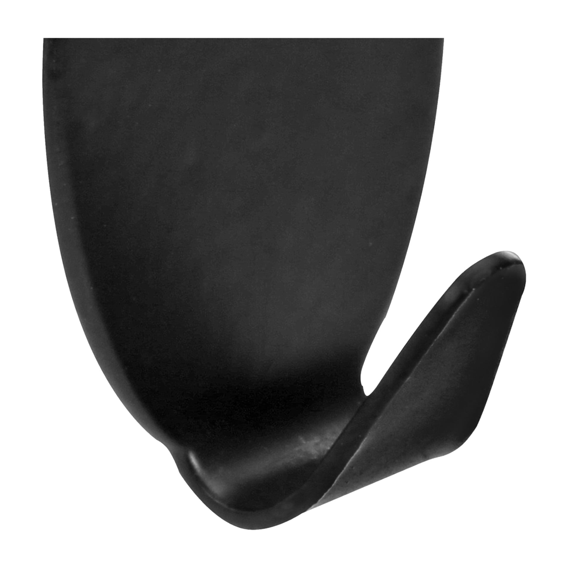 Eine Nahaufnahme des Hard Head Hooks 2 Packs zeigt schwarze Metall-Wandhaken mit gebogenen Enden.