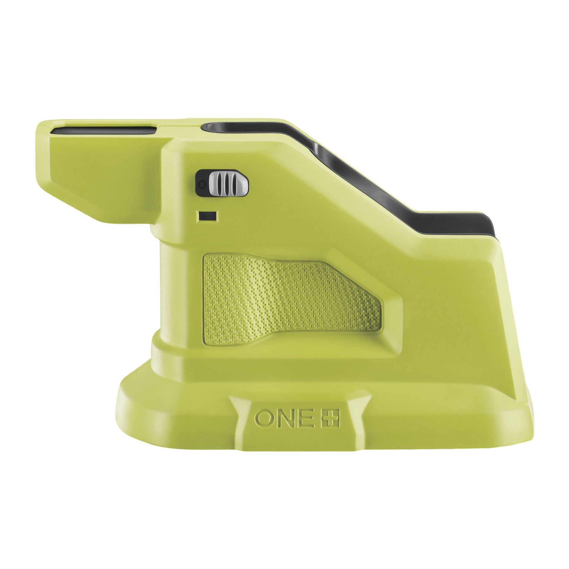 Limegrön Ryobi One+ sladdlös limpistol (modell RGLM18-0) med en toppspalt, svarta detaljer, en liten grå strömbrytare och ordet ONE+ upphöjt på dess kantiga, industriella plastbas.