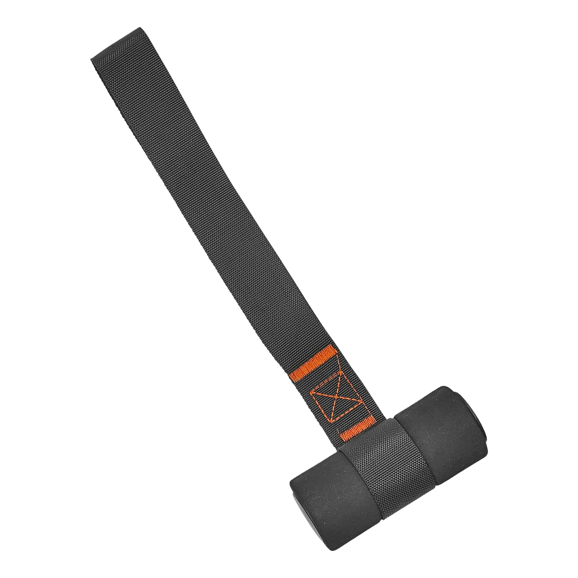 Kayoba Exercise bands har ett svart nylonband med orange sömmar, fäst vid ett cylindriskt ankare täckt av skum.