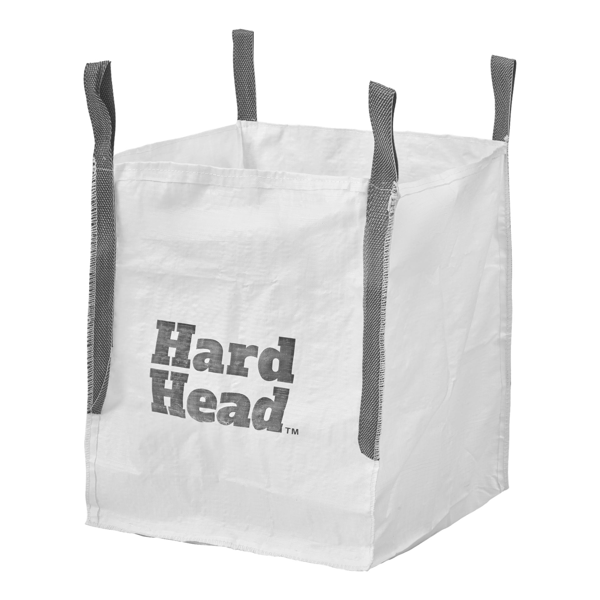 En vit, fyrkantig Builders-väska från Hard Head med stadiga svarta handtag i varje hörn och Hard Head-loggan djärvt framtill.