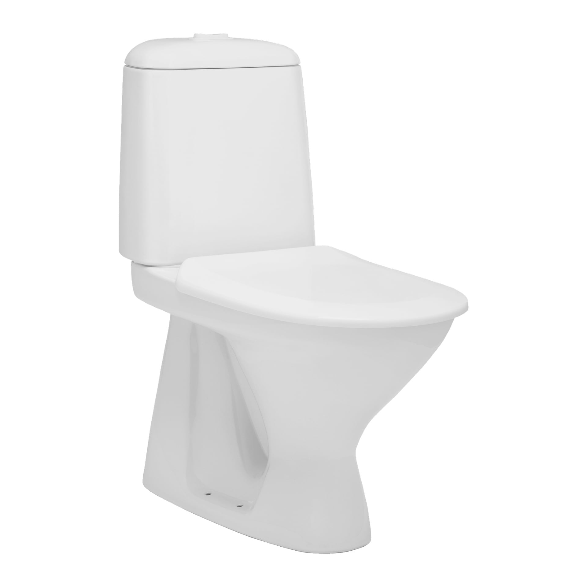 En vit, modern keramisk Ifö Toilet Silia med stängt lock visas. Den har ett rektangulärt akvarium och ett slankt, minimalistiskt utseende.