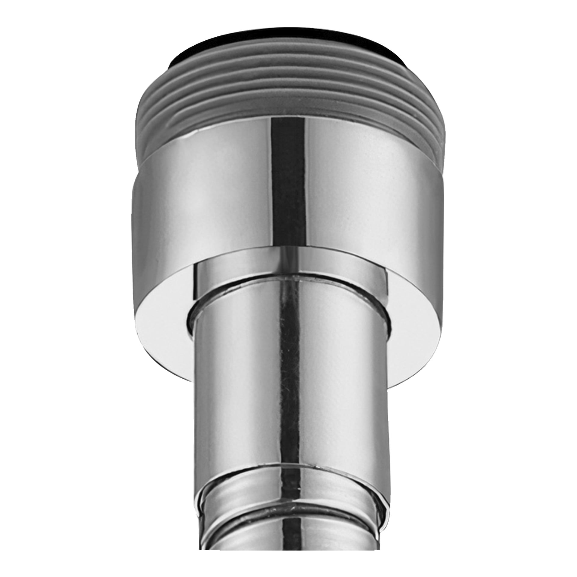 Närbild av Watwin Tap-luftaren med Select M22/24-slang, som framhäver dess precisa gängning och glänsande metallfinish, sedd underifrån.