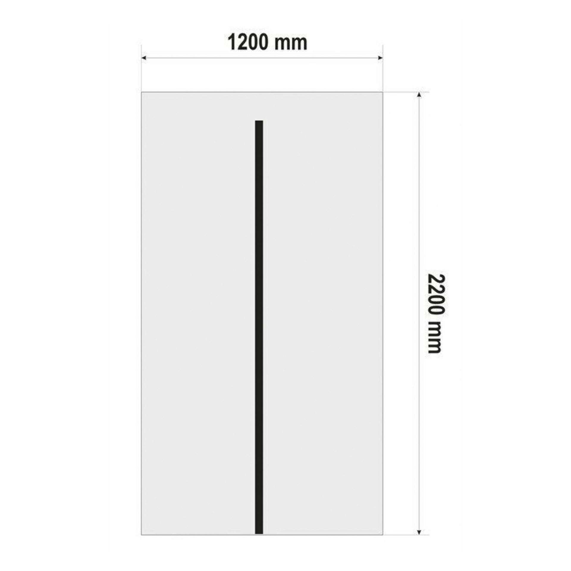En rektangulär Hard Head Separating-dörr, 1200 mm bred och 2200 mm hög, har en enda svart vertikal linje placerad precis till vänster om mitten. Mätindikatorer visas längs övre och högra sidan.