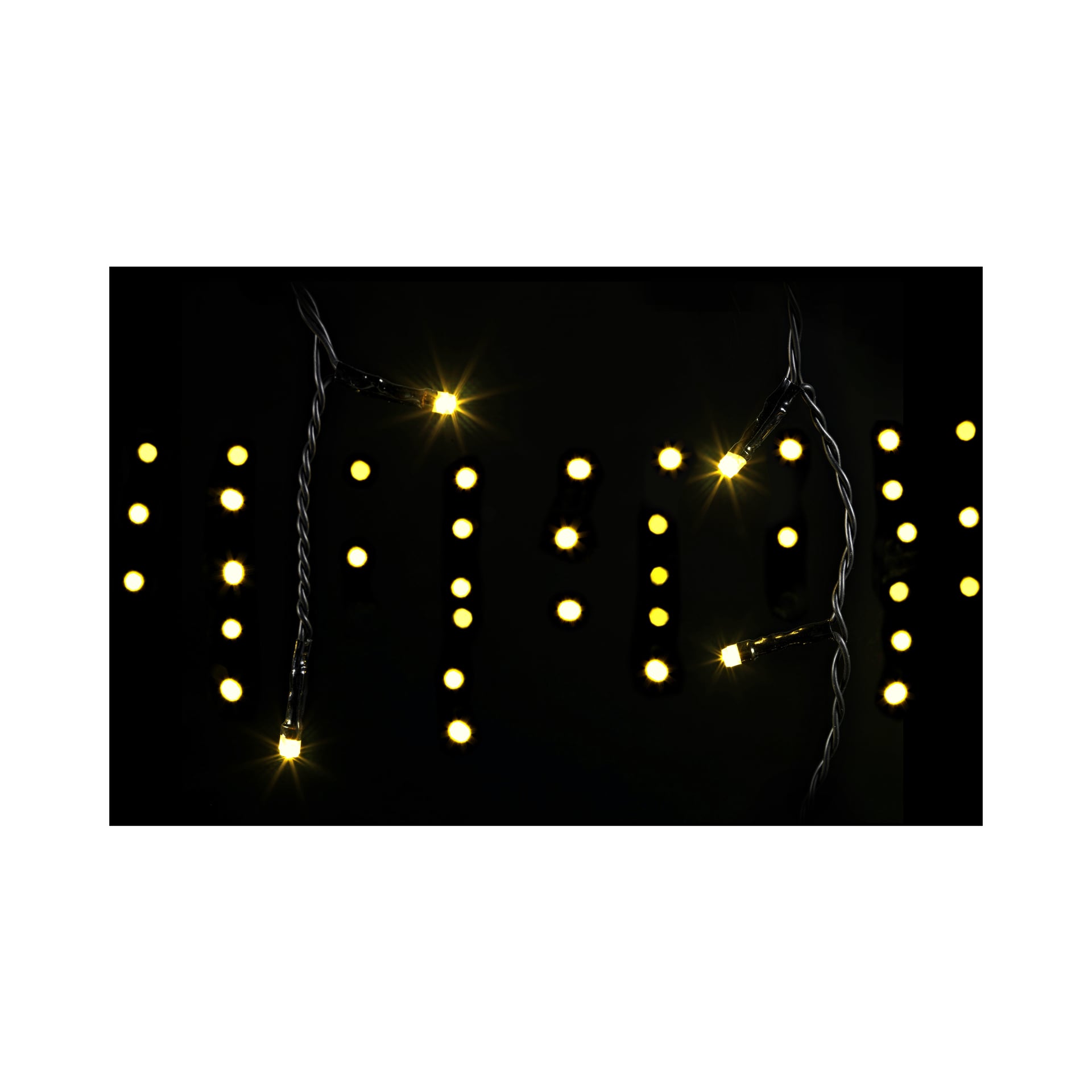 EKVIP LED-ljusslingor bildar en digital klockform som visar tiden 11:11 på svart bakgrund, med flera ledningar som sträcker sig från lamporna framför siffrorna.