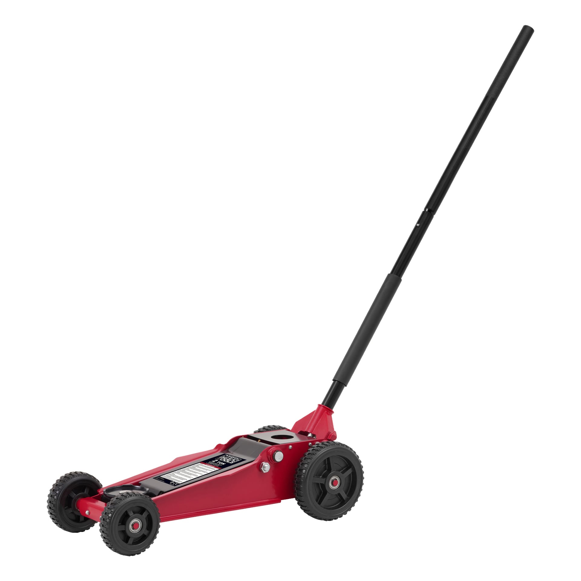 En Meec Tools high lift-domkraft designad för SUV:ar visas upp, med en solid, kompakt struktur och ett förlängt svart handtag som pekar uppåt.