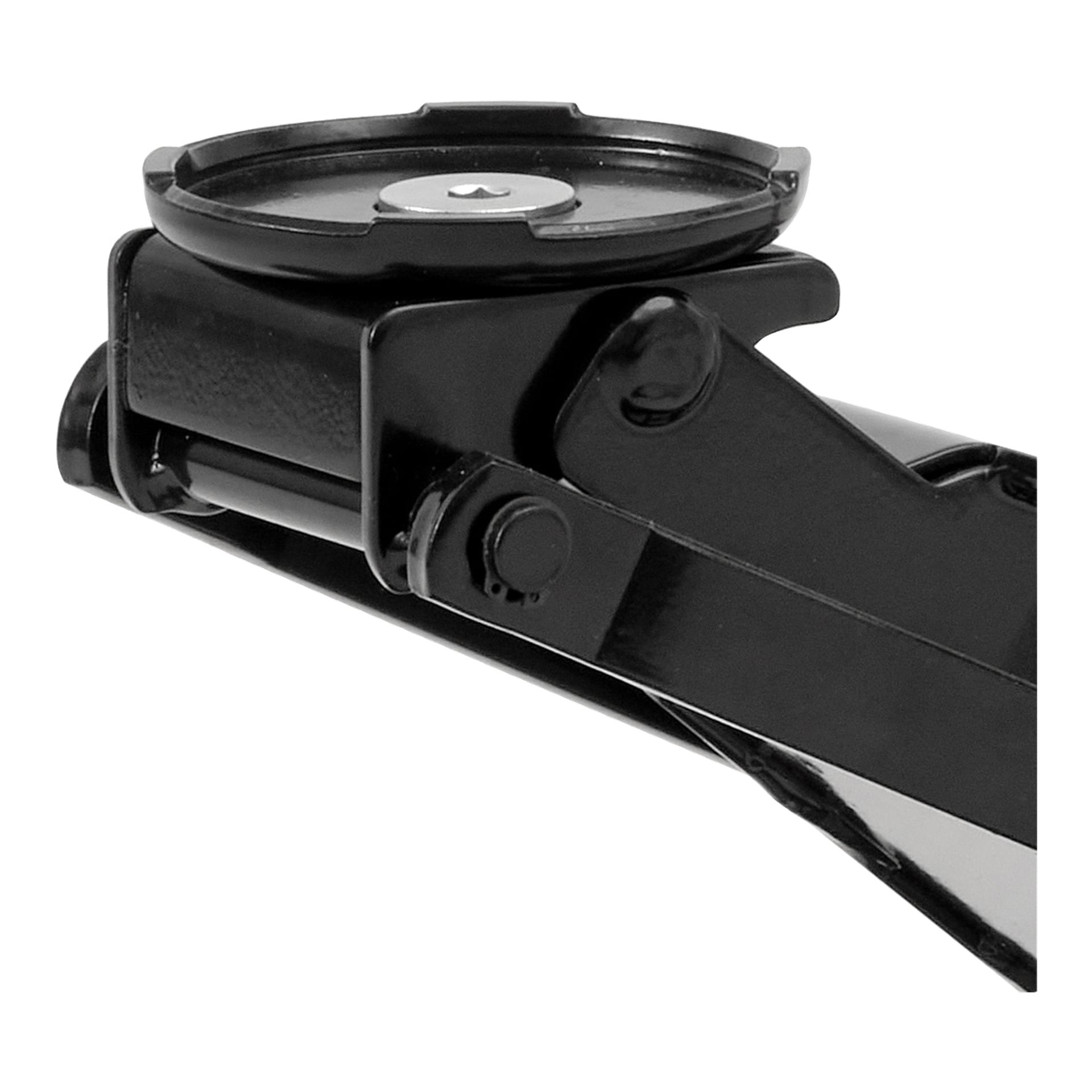 Detaljerad närbild av Meec Tools Highs lyftjack för SUV:ar, tillverkad av svart metall med en cirkulär lyftplatta ovanpå. Mekaniska fogar och den texturerade lyftytan är tydligt synliga, vilket betonar egenskaper för säker fordonshöjd.
