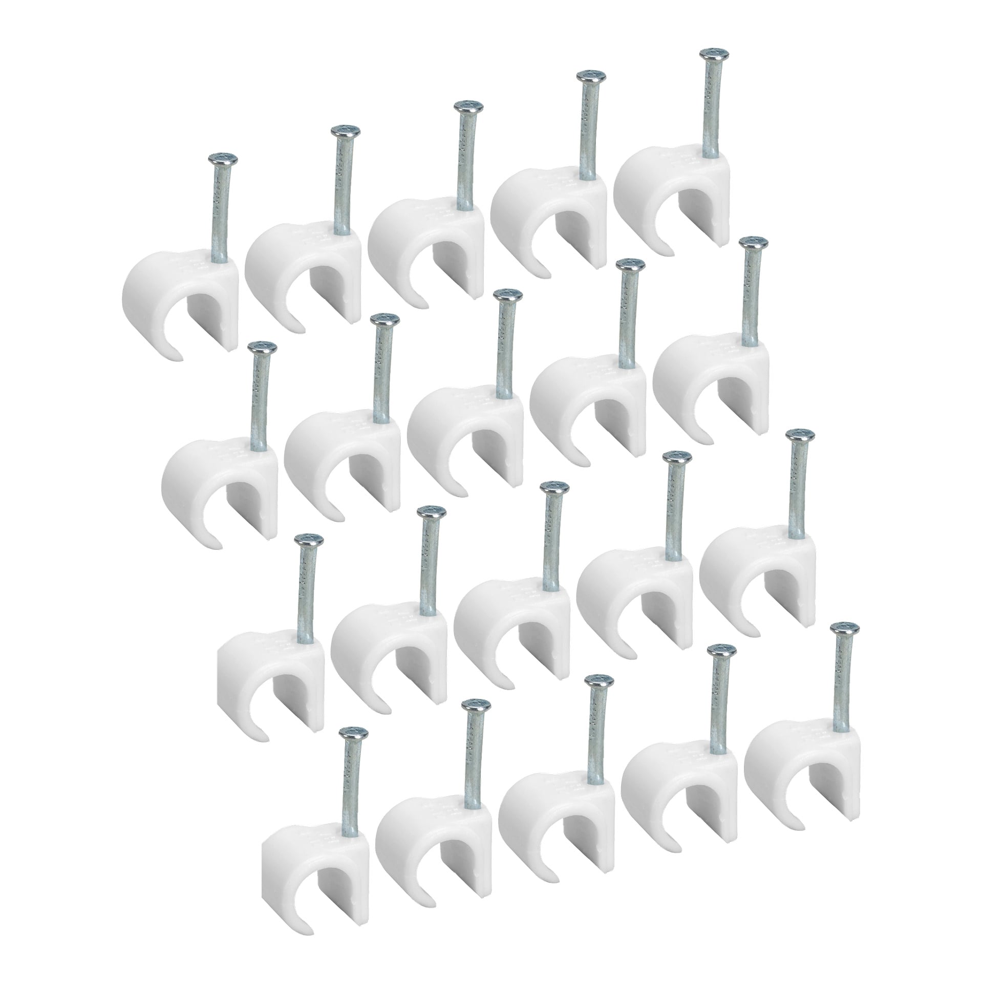 Tjugo Anslut-kabel töjningsavlastningsklämmor med metallspikar är arrangerade i ett förskjutet rutnät.