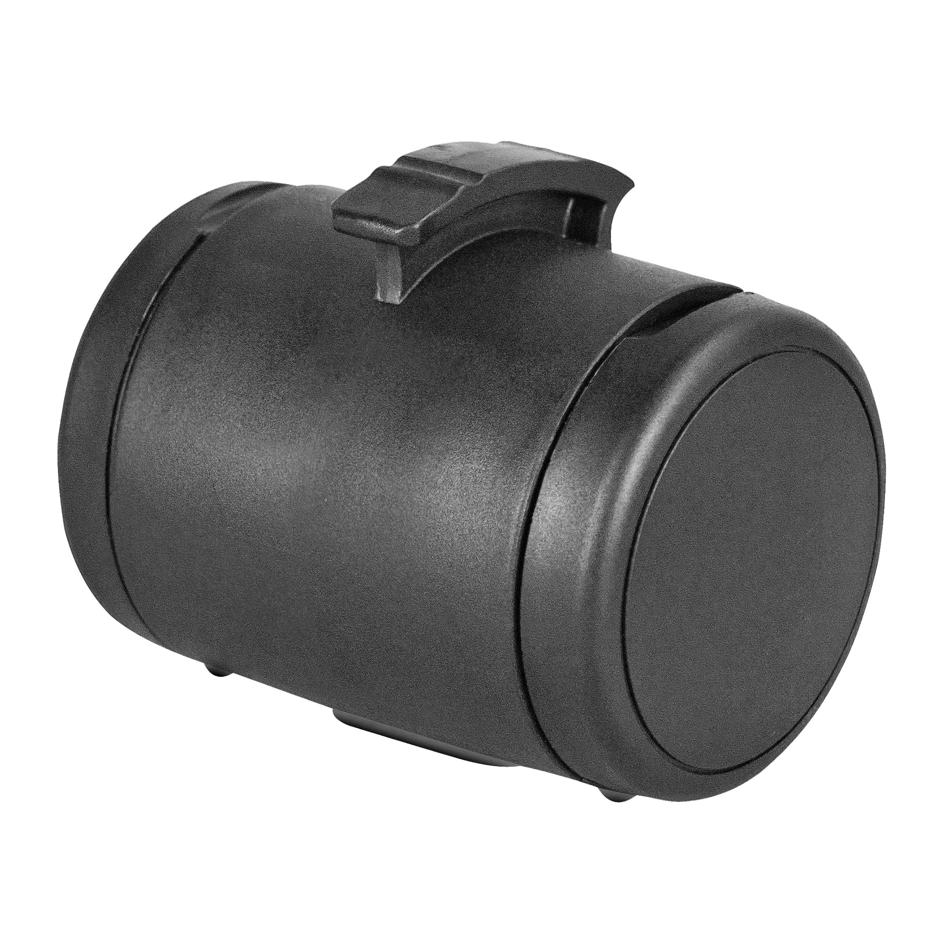 En Flexi Multi-box för flexilead, med en svart cylindrisk plastdesign med en platt rund ände och en liten upphöjd spärr på toppen.