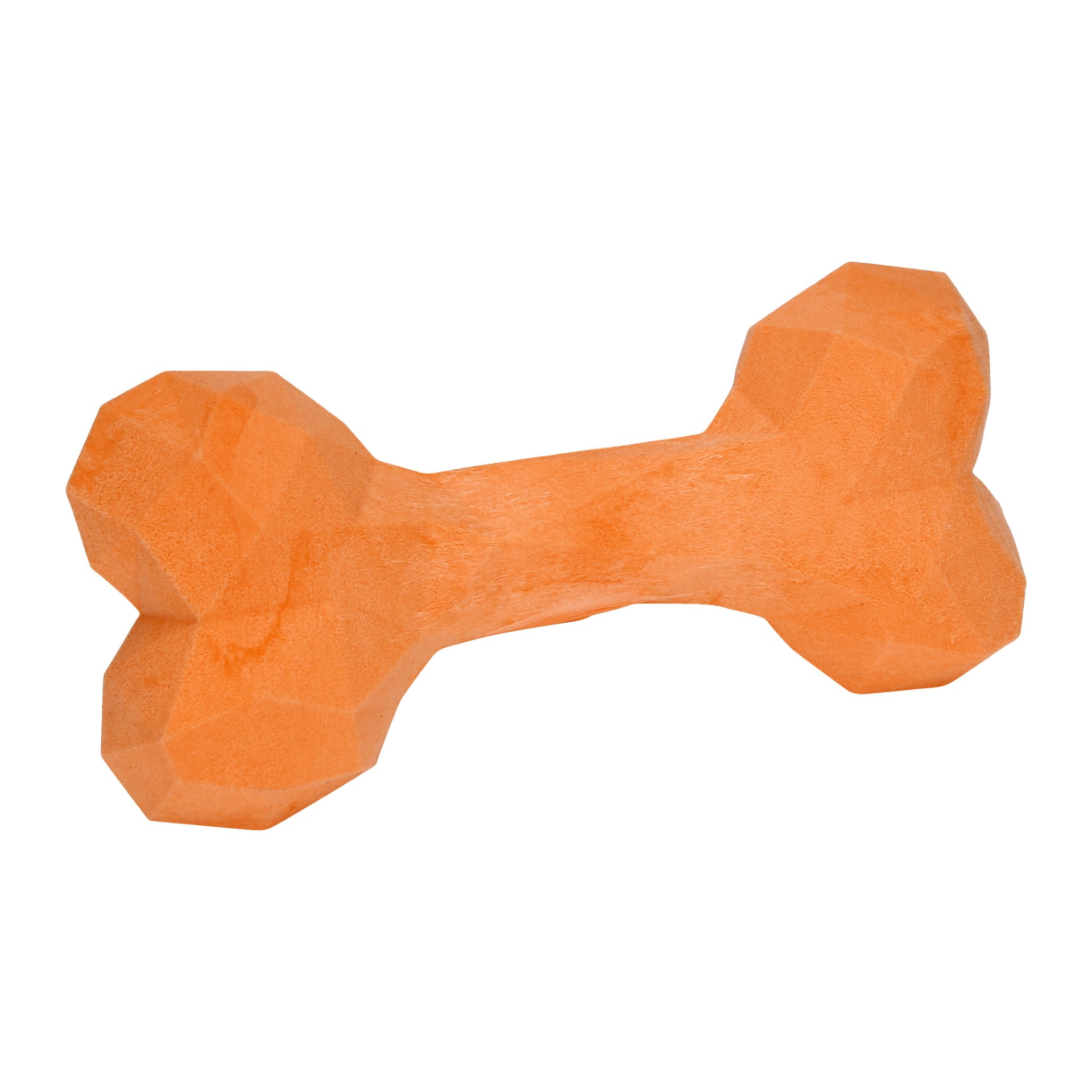 En Kayoba-hundtuggleksak i form av ett orange ben med fasetterade, geometriska kanter.