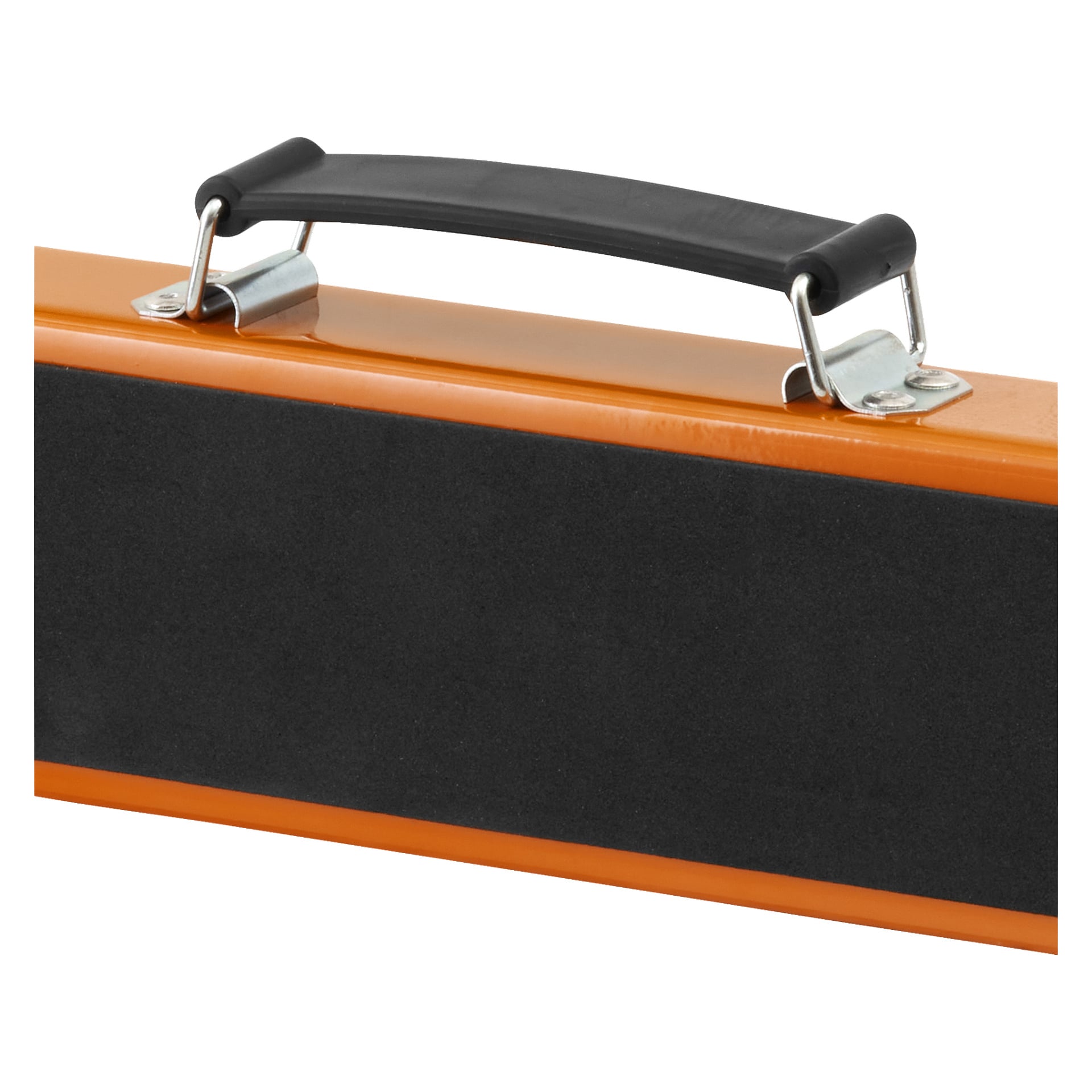 Hard Head Folding Work Trestle visas i närbild, med ett rektangulärt orange fodral med matt svart front och ett robust svart handtag fäst med metallbeslag.