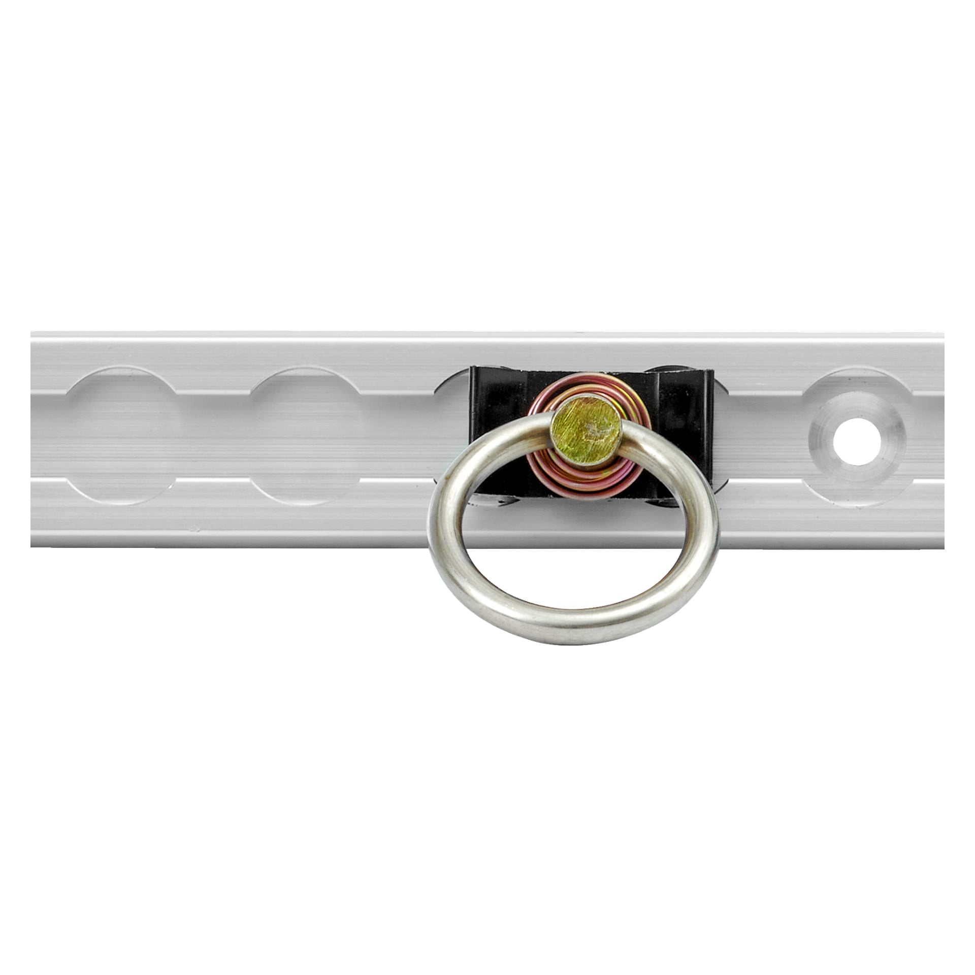 Ett set med två Hamron Mounting Rails, som visar metallrälser med regelbundet placerade runda hål och en silverring i mitten fäst vid en guldfärgad spiral.