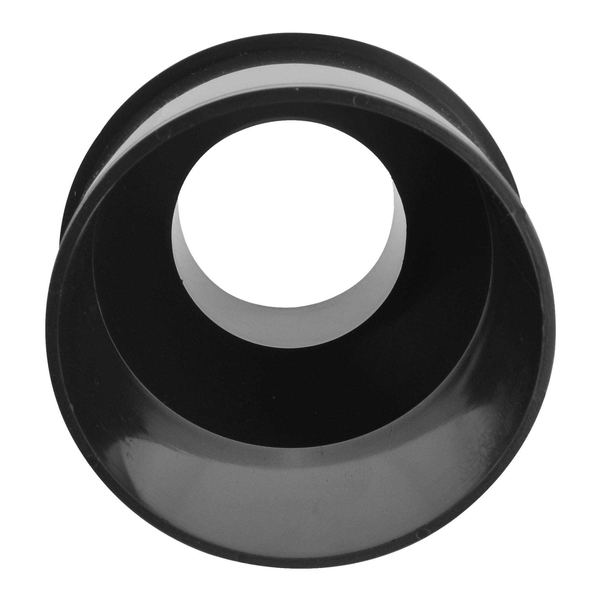 En närbild av en Meec Tools Sleeve Coupling visar dess svarta plastcylindriska form med en framträdande yttre kant och en mindre central cirkel, sedd uppifrån.