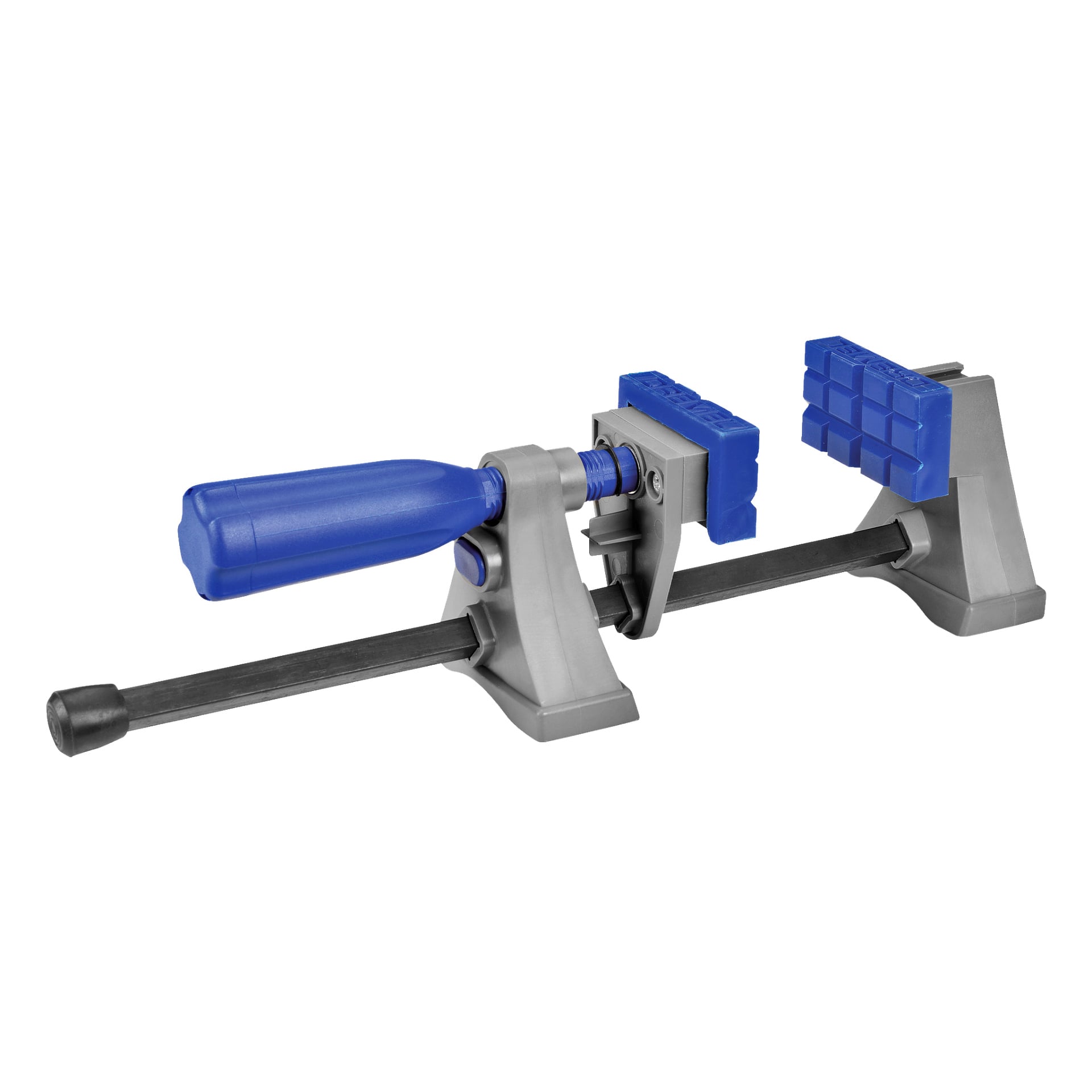 Dremel Multi-Vice 2500 är en stångklämma tillverkad av metall och plast, utrustad med blå handtag och klämplattor, avsedd att hålla föremål stadiga vid träbearbetning eller monteringsprojekt.