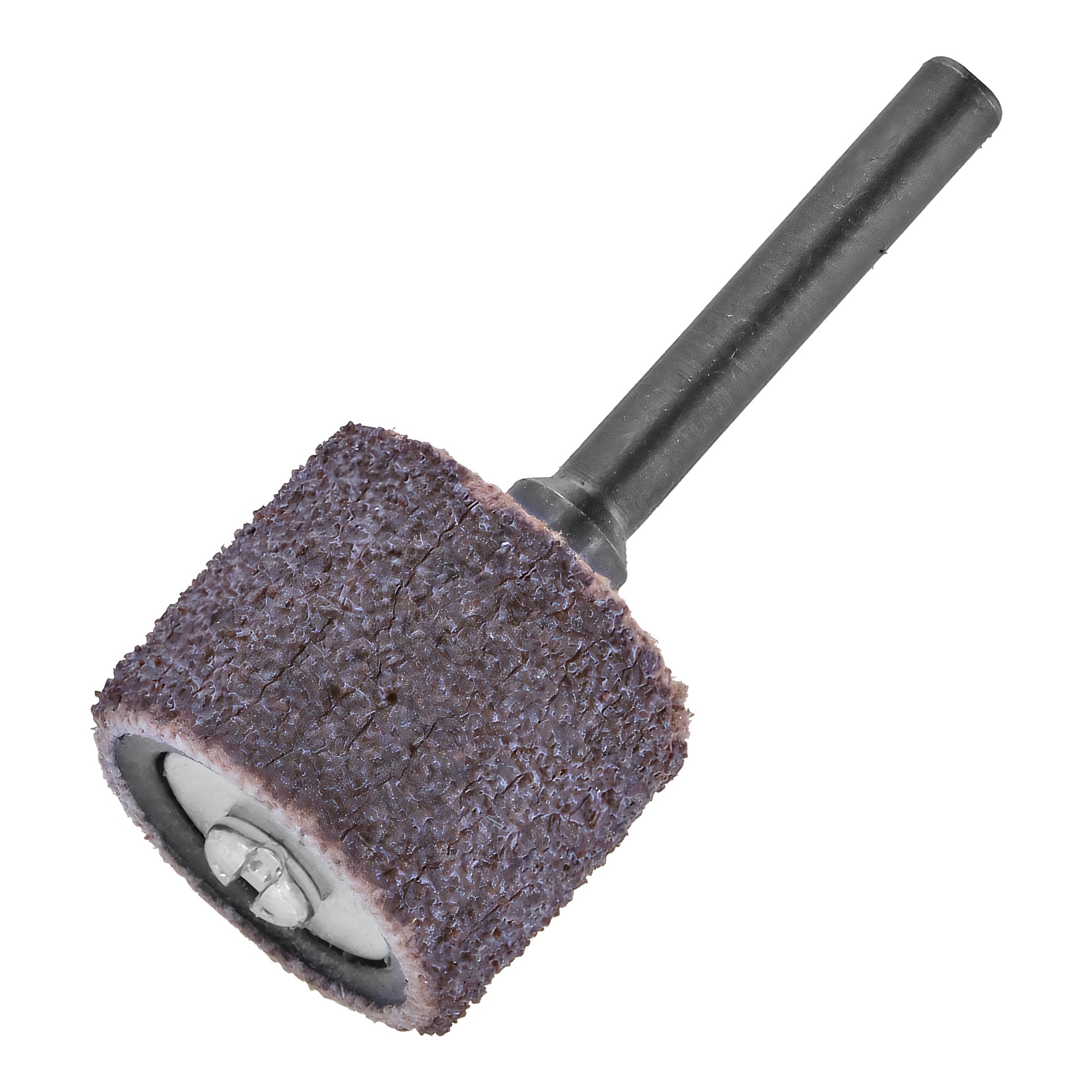 Dremel-slipbandet SC407 består av en cylindrisk trumma med en grov, slipande yta och en metallskaft designad för enkel montering på roterande verktyg.