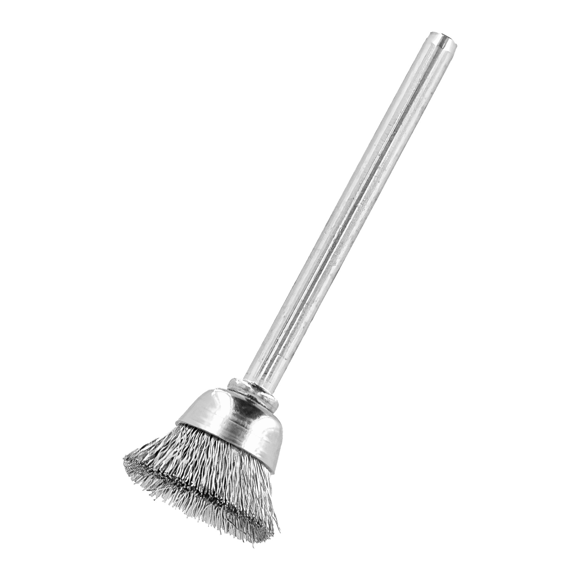 Ett par Dremel 442 koppformade stålborstar med tätt samlade metallborst och cirkulära baser fästa på raka axlar, avsedda för användning med elverktyg för att rengöra eller polera olika ytor.