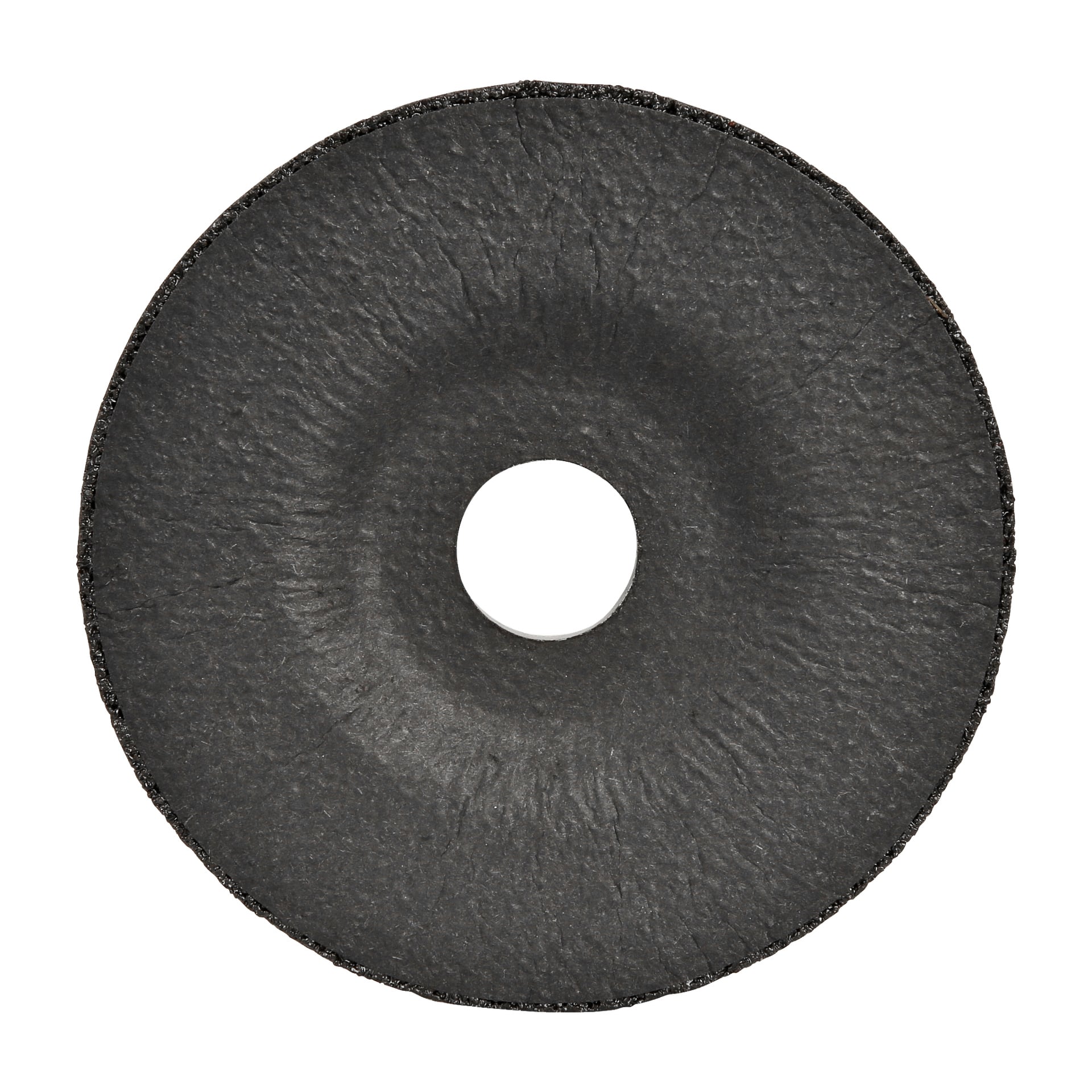 En närbild på den svarta Meec Tools Grinding Disc, som visar dess grova, texturerade yta och centrala hål.