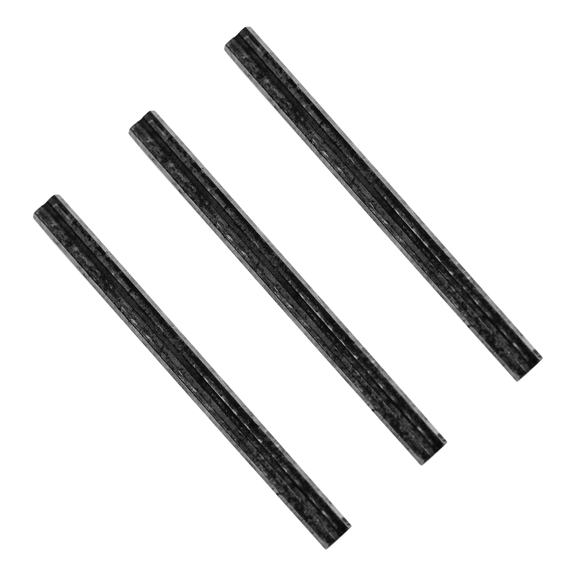 Tre svarta cylindriska Planing Bits från Meec Tools är placerade sida vid sida, var och en med en texturerad yta.