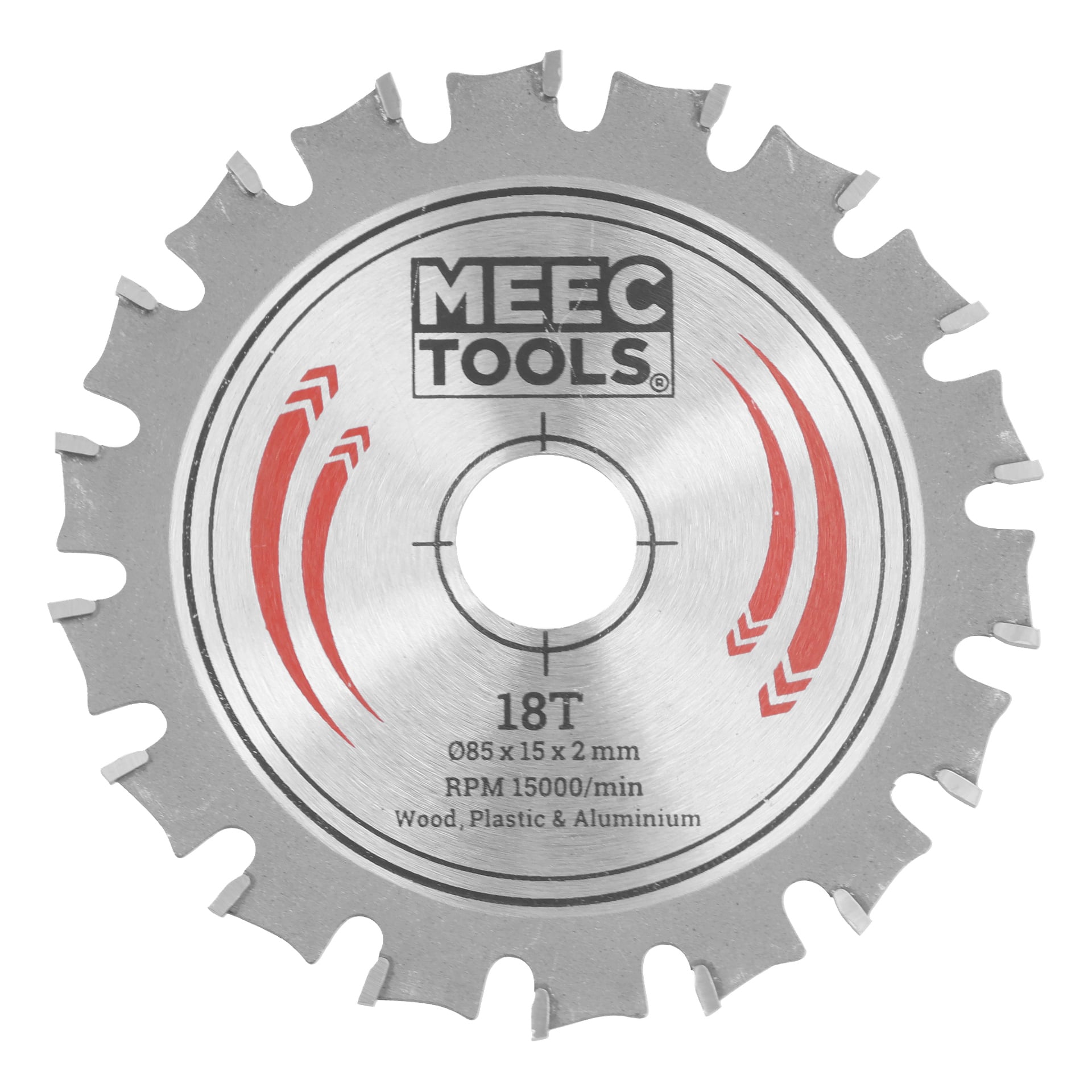 Meec Tools 85x15x2 mm sågblad med 18 tänder, maxhastighet 15 000 varv per minut, lämpligt för skärning i trä, plast och aluminium.