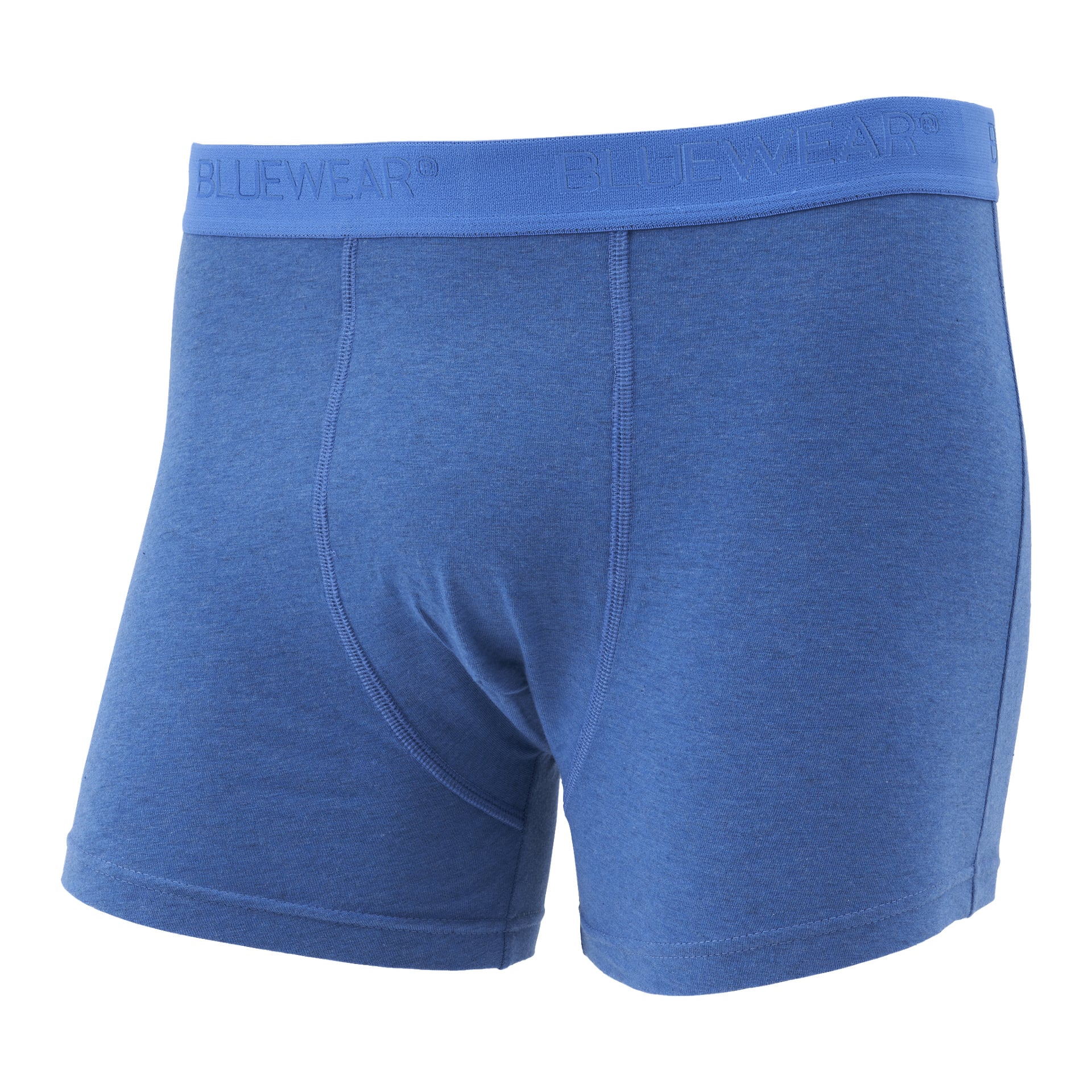 Bluewear herrboxershorts i blå färger, gjorda av bomullsblandning. Resåren i midjan visar BLUEWEAR-loggan, och kalsongerna har synliga sömmar för extra detalj och en tajt passform.