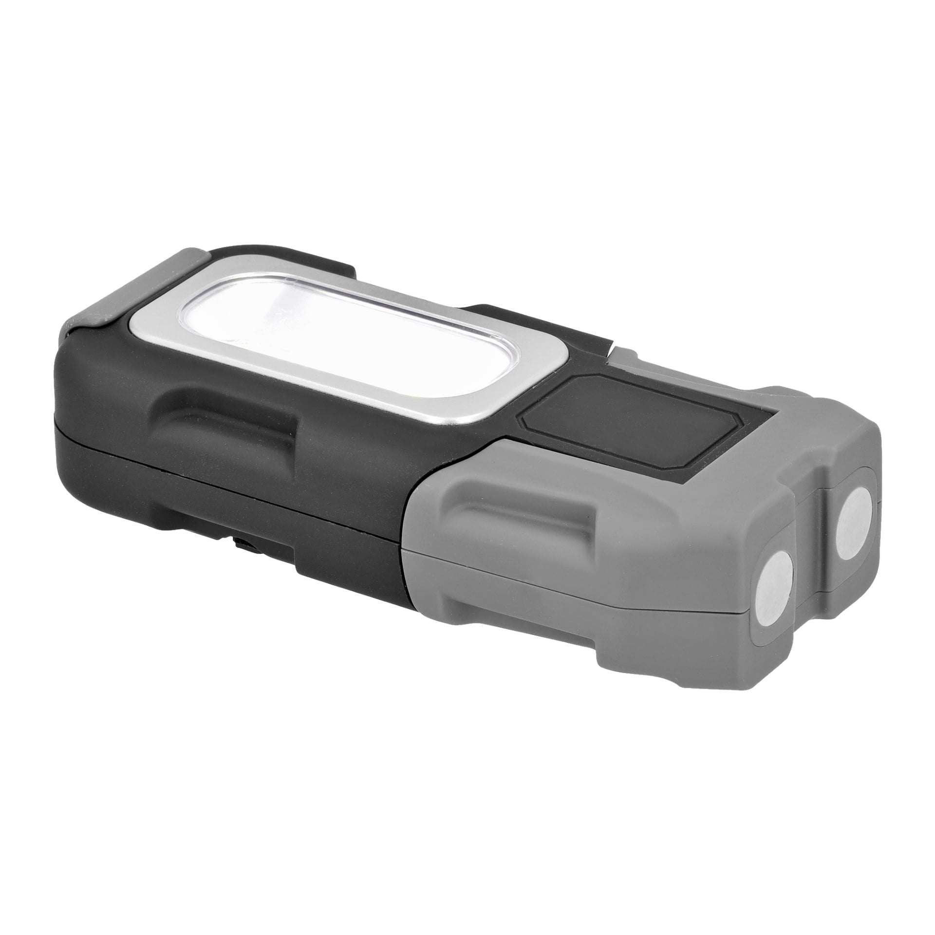 En portabel, rektangulär LED-arbetslampa från Anslut med batteridriven design, som visar svart och grått plasthus, en klar lins ovanför och två runda LED-lampor placerade i ena änden.
