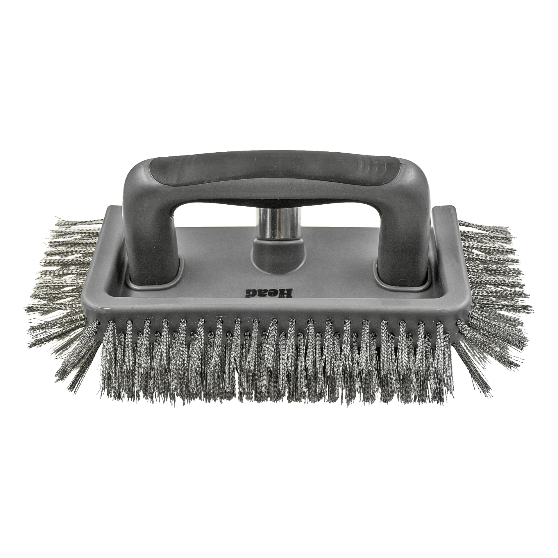 Suorakaiteen muotoinen teräsharja, jossa on musta ergonominen muovinen kahva ja tiiviisti pakatut metalliharjakset reunoilla. "Hard Head" -merkki on painettu siveltimen pohjaan.