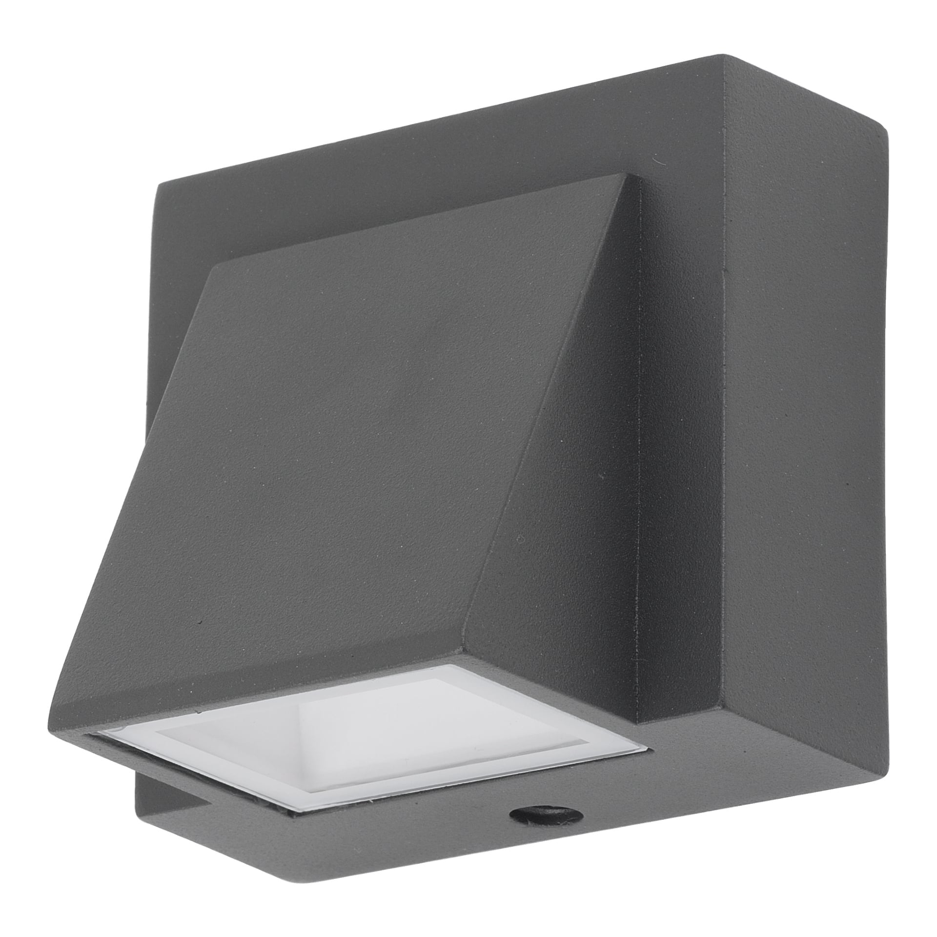 EKVIP Wall spotlight LED har en slank, svart kvadratisk design med en vinklad front och en infälld vit ljuspanel.