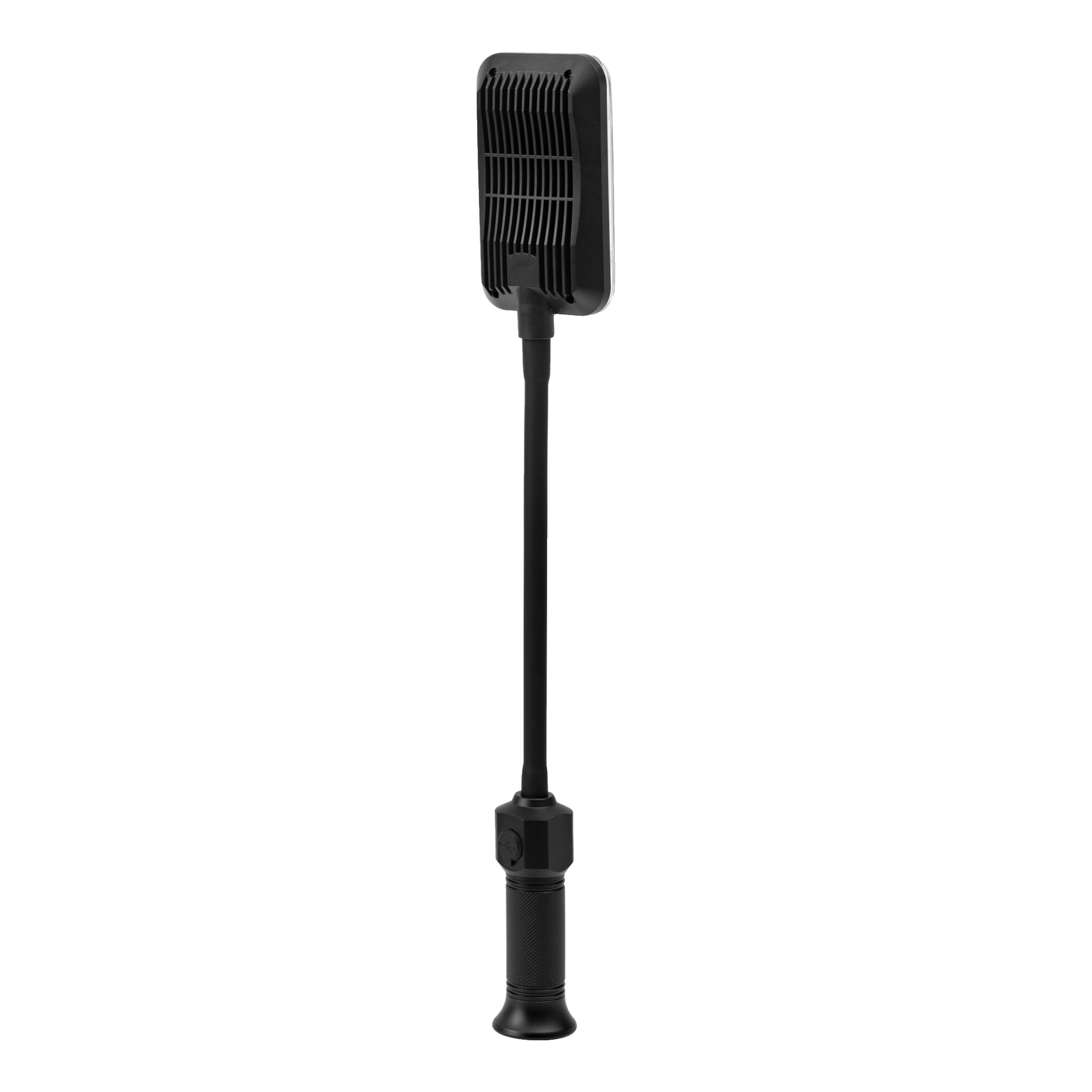 En flexibel arbetslampa LED från Anslut, med svart rektangulär kropp och ventilerad frontpanel, kopplad till ett smalt, avlångt handtag med texturerat grepp och en tydligt synlig knapp nära botten.