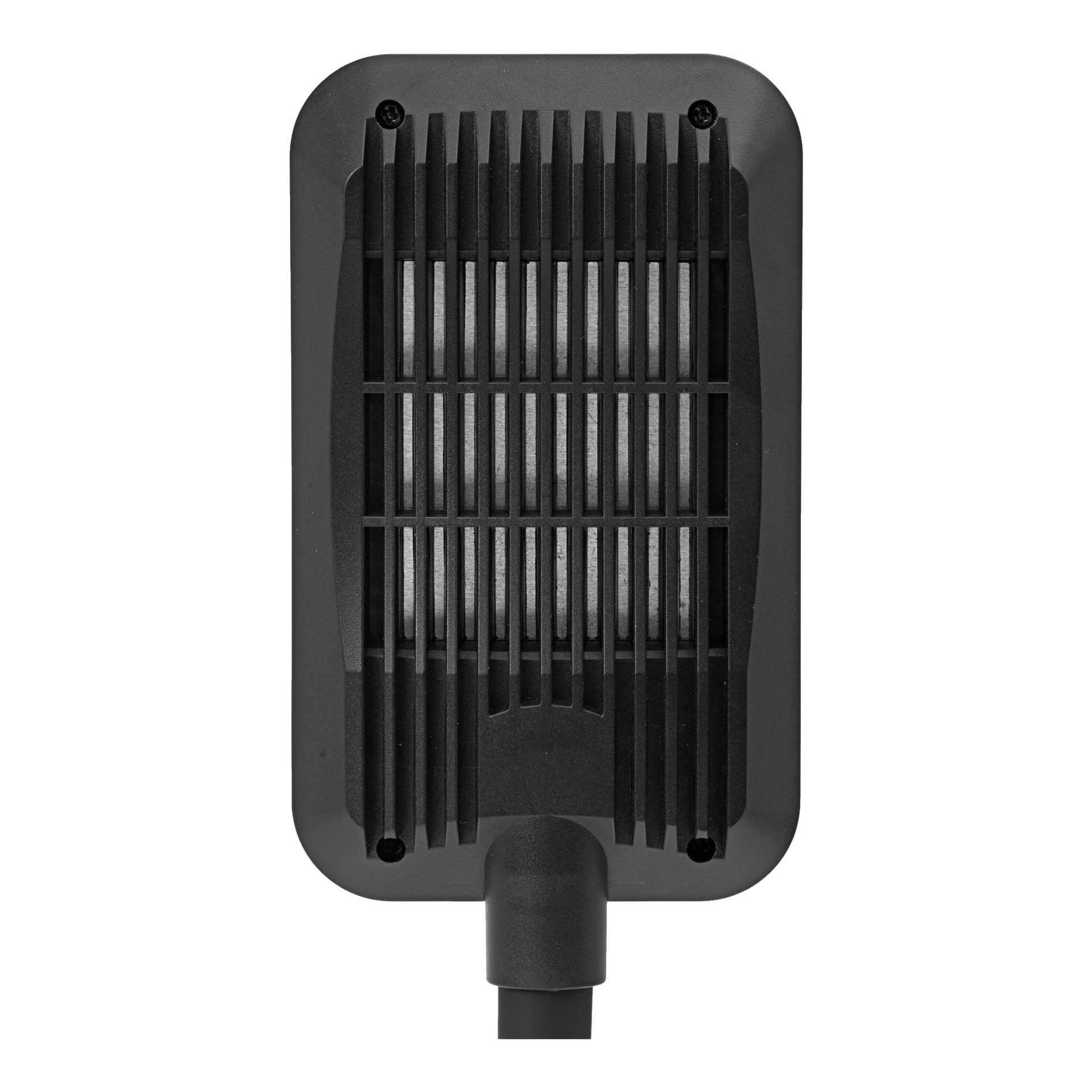 Närbild av Anslut Flexible arbetslampa LED framhäver dess rektangulära svarta hölje med vertikala ventilationsspår och en kabel som sträcker sig från botten.