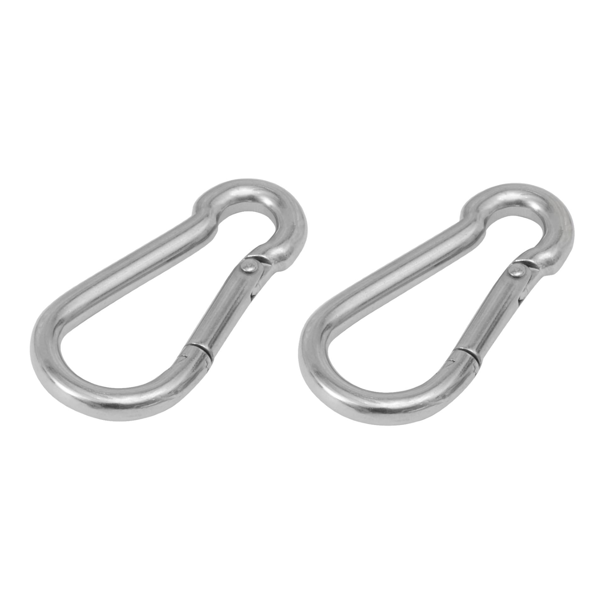 Två identiska silvermetallkarbiner från EKVIP Sun Sail Assembly Kit (44 delar) är placerade sida vid sida, båda vända åt samma håll.