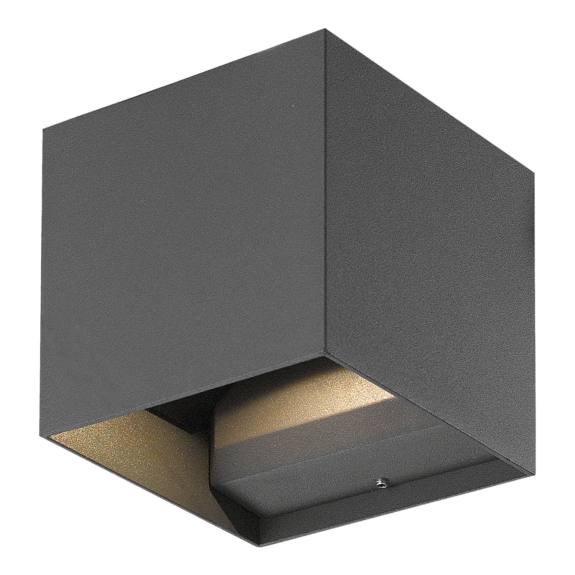 EKVIP Wall spotlight har en slank, svart, fyrkantig design med en minimalistisk estetik. Botten är öppen, vilket exponerar lampan och en metallisk insida som effektivt riktar ljuset nedåt.