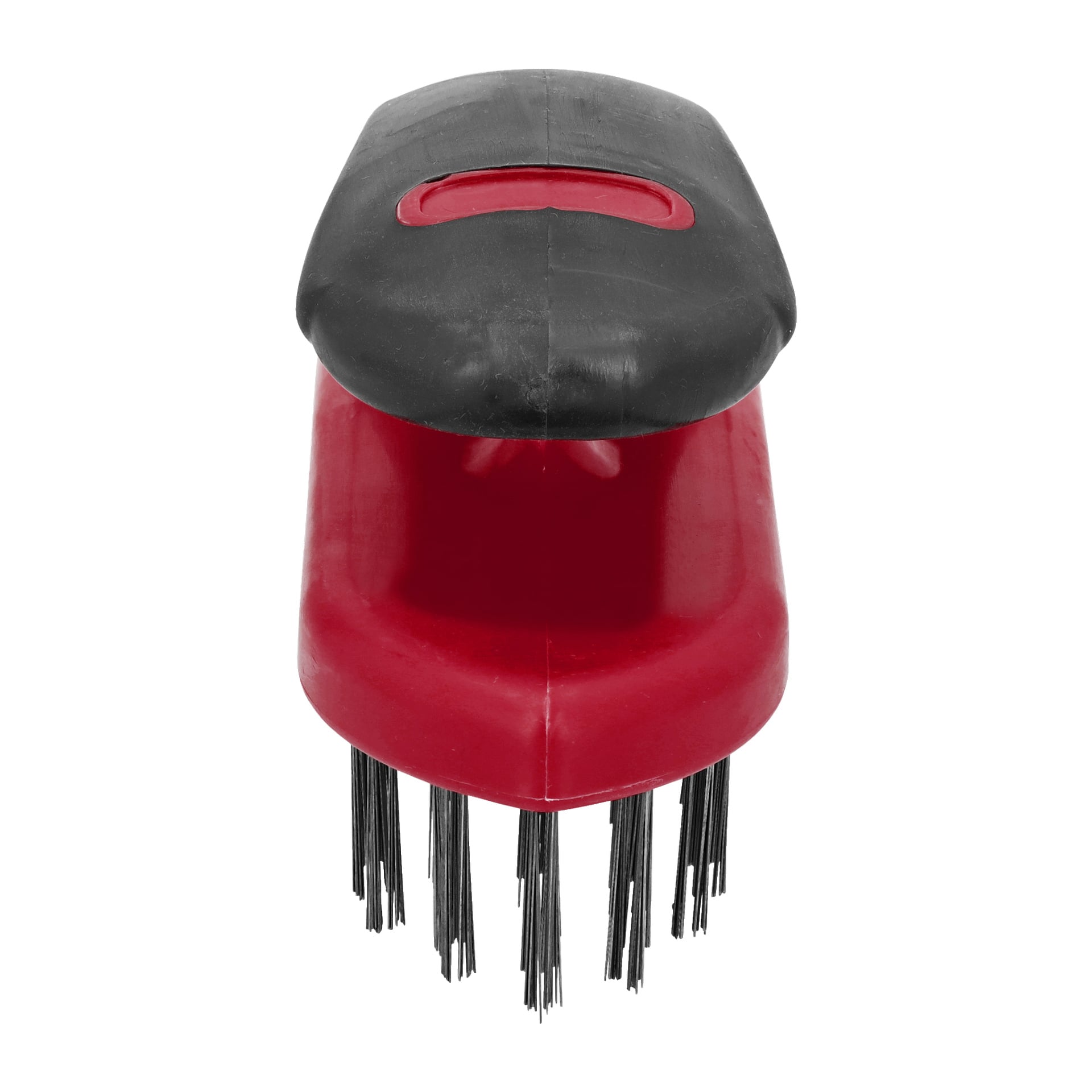 Ergonominen terässivellin Hard Headilta, joka esittelee punamustaa värimaailmaa, kaarevaa kahvaa ja tukevia mustia harjaksia.